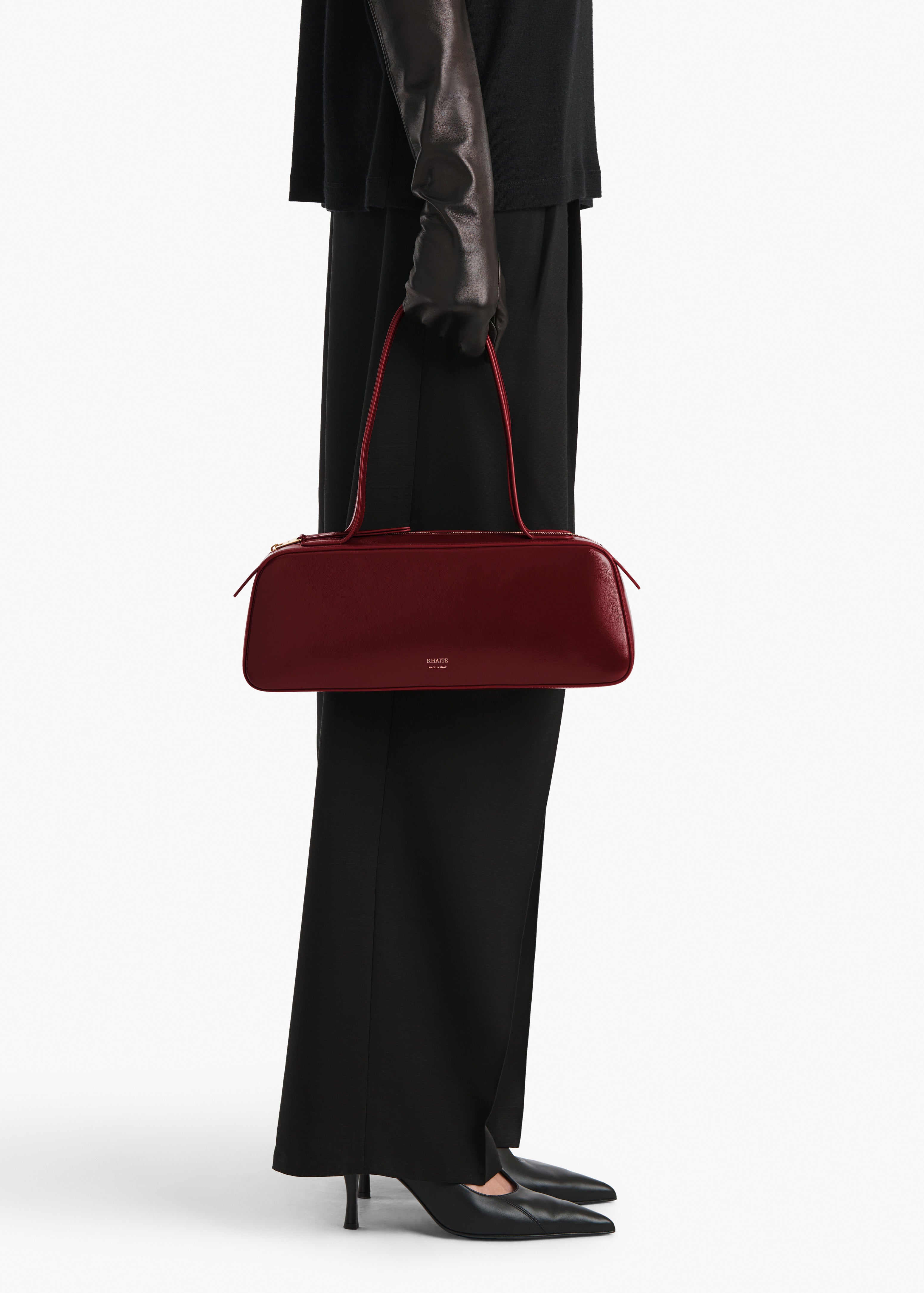 Simona Shoulder Bag in Oxblood Crackle Patent Leather