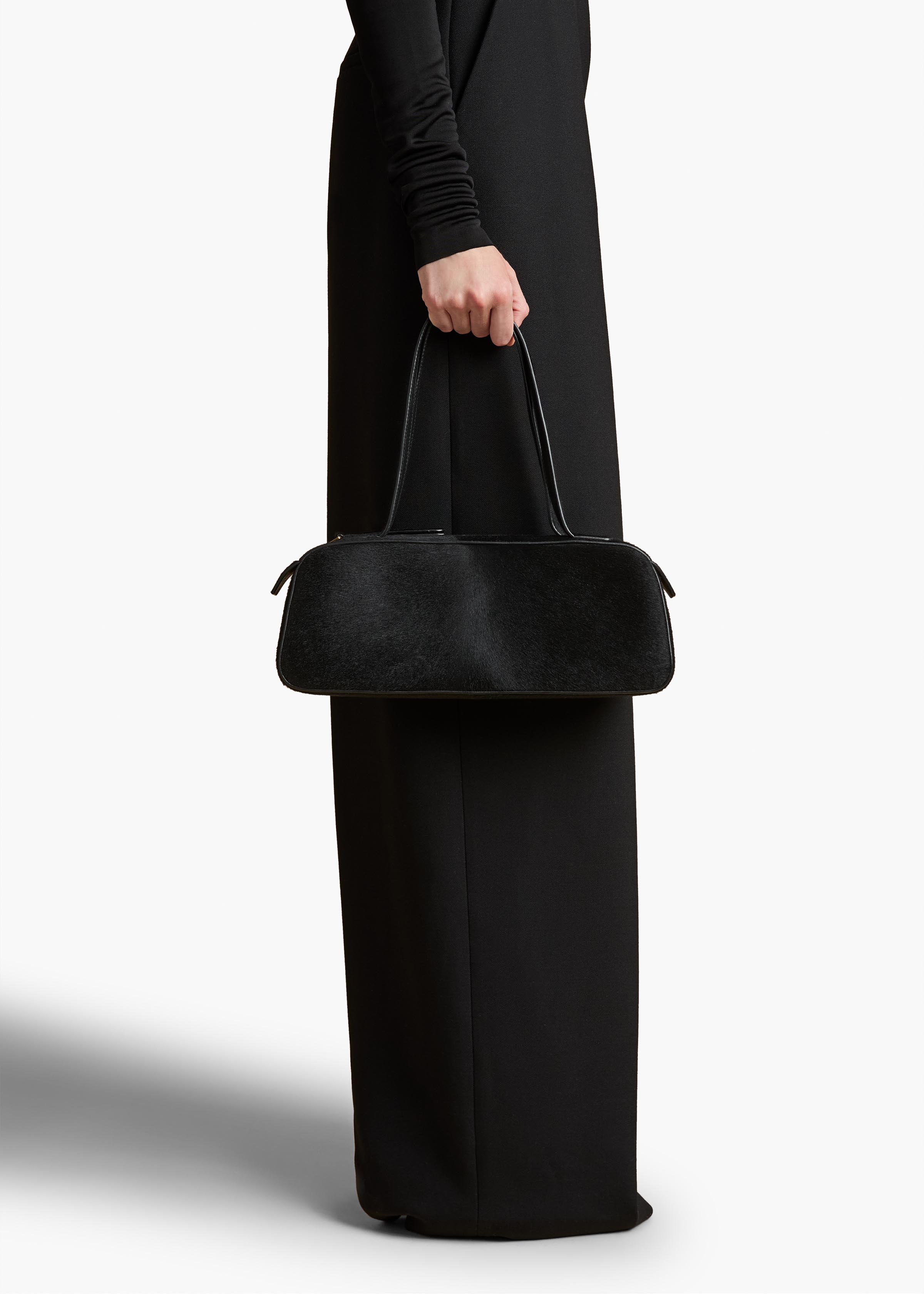 Simona Shoulder Bag in Black Haircalf ON FIGURE