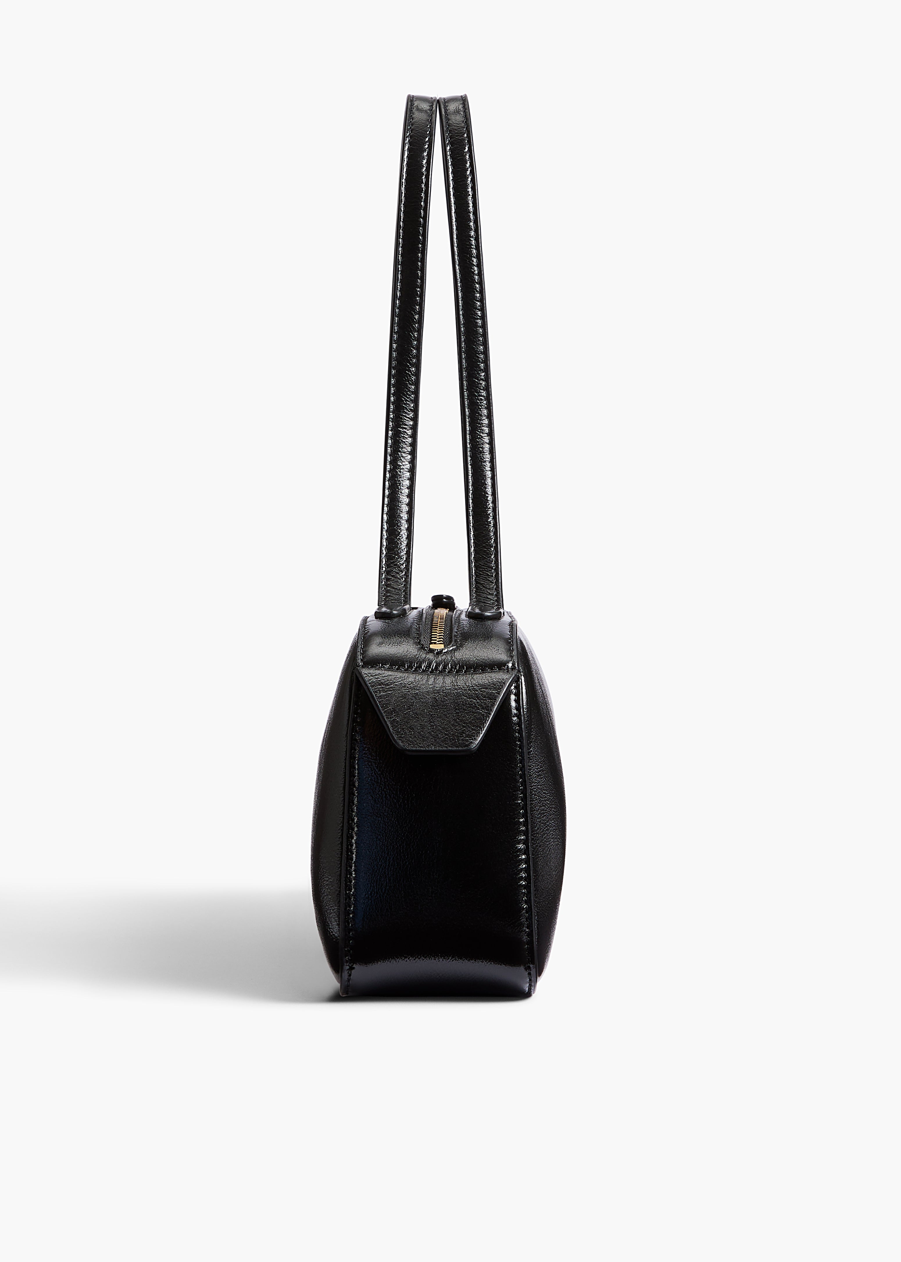 Simona Shoulder Bag in Black Crackle Patent Leather