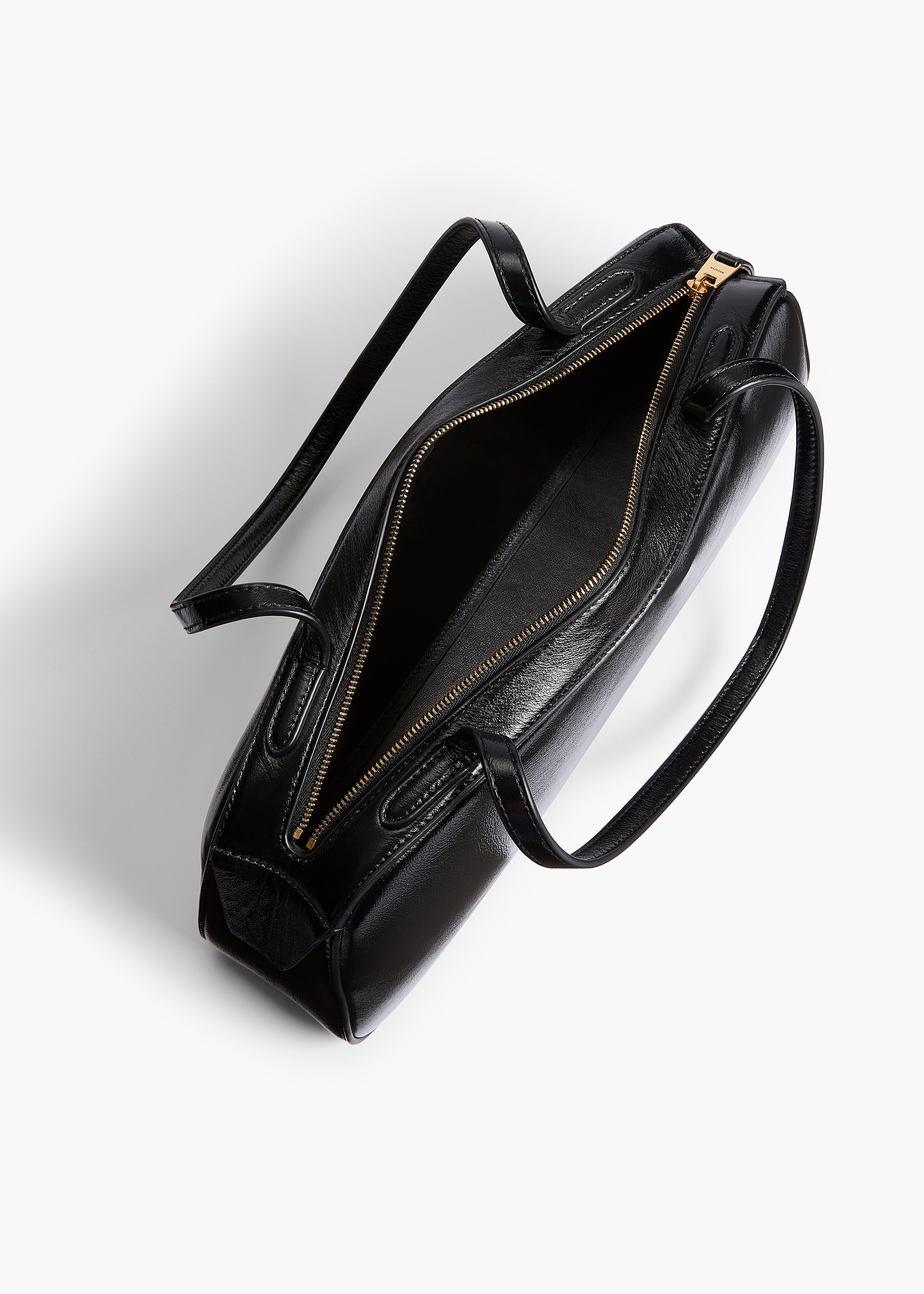 Simona Shoulder Bag in Black Crackle Patent Leather OVERHEAD VIEW