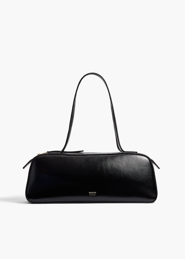 Simona Shoulder Bag in Black Crackle Patent Leather FRONT VIEW