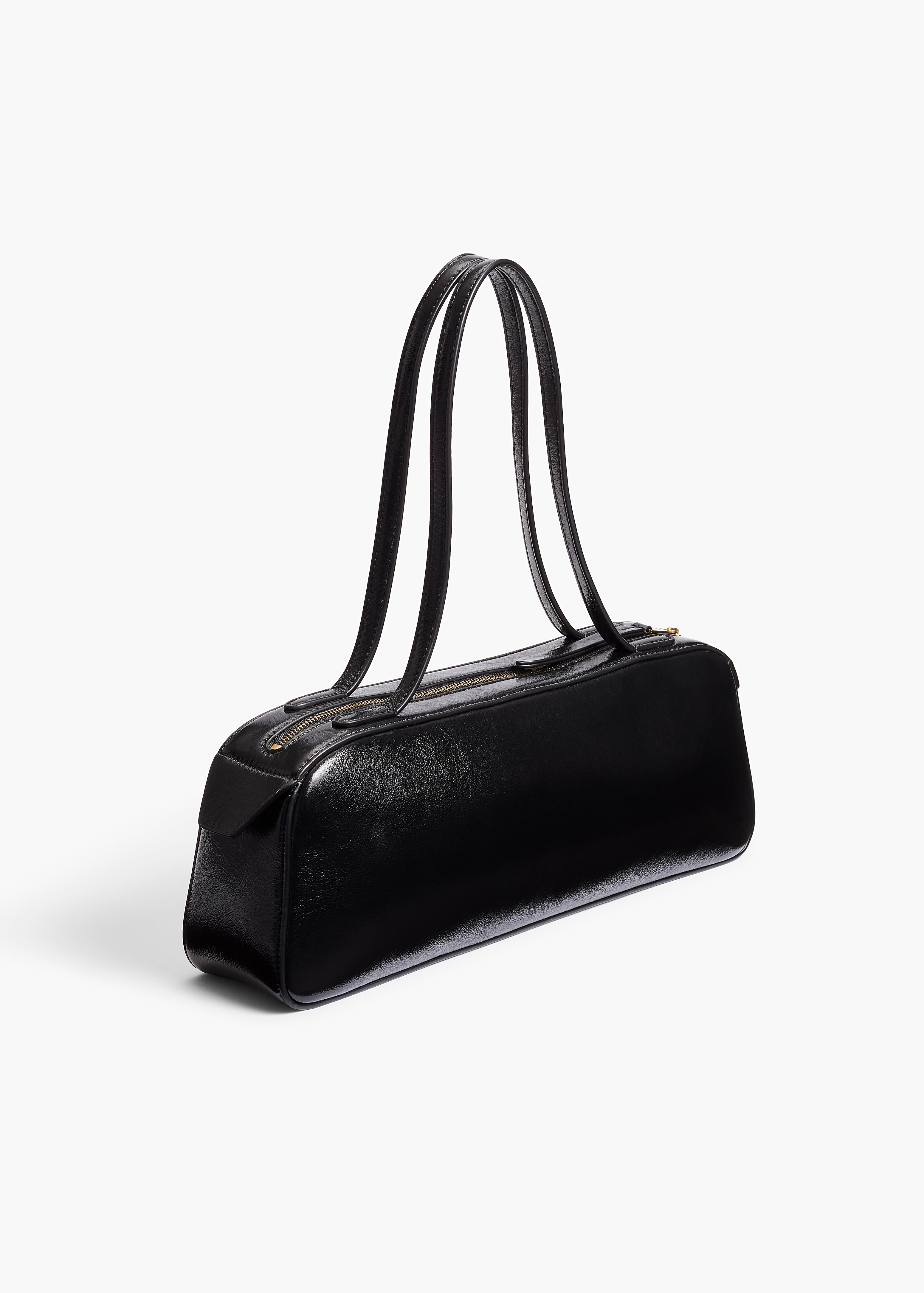 Simona Shoulder Bag in Black Crackle Patent Leather