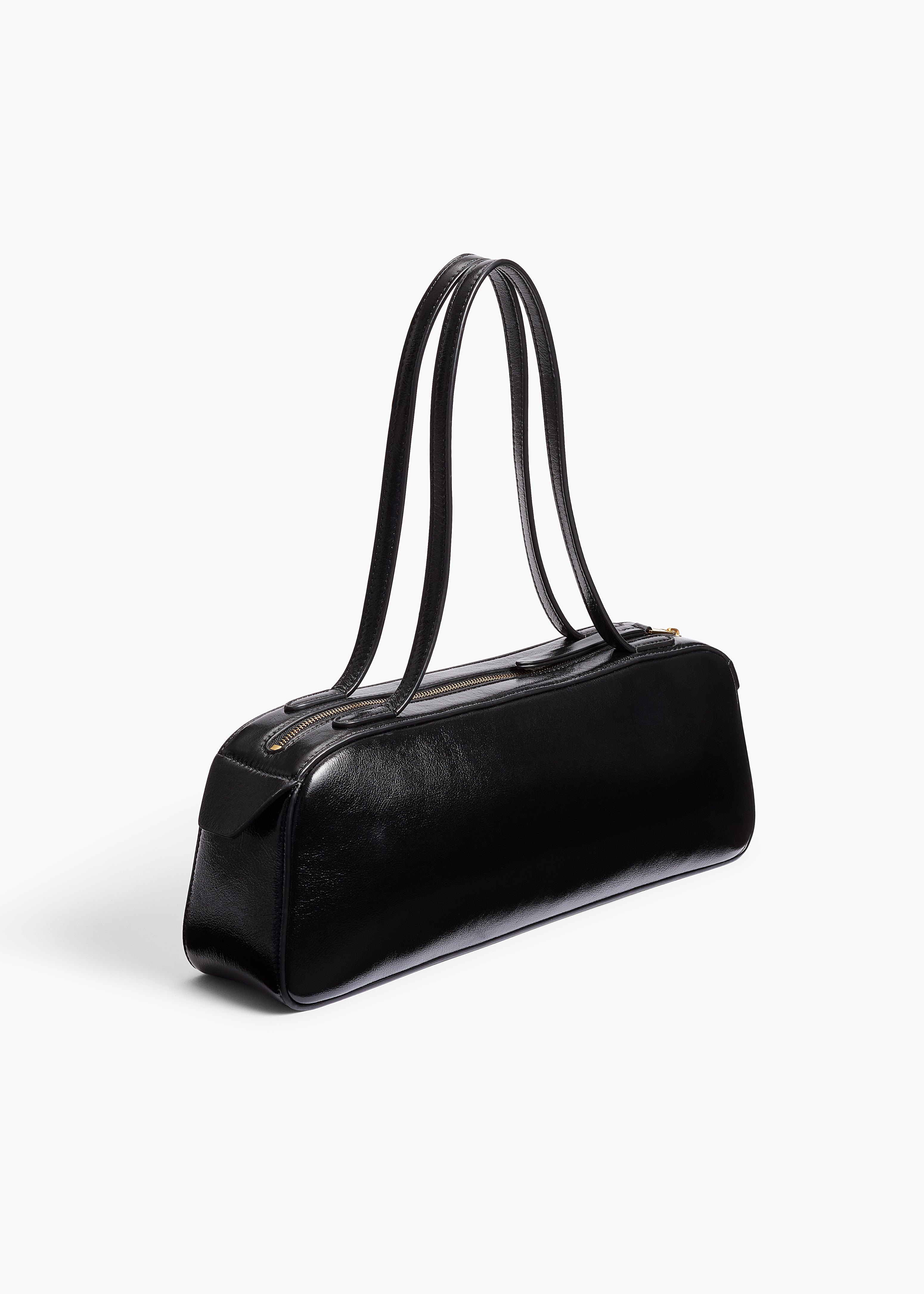 Simona Shoulder Bag in Black Crackle Patent Leather BACK VIEW