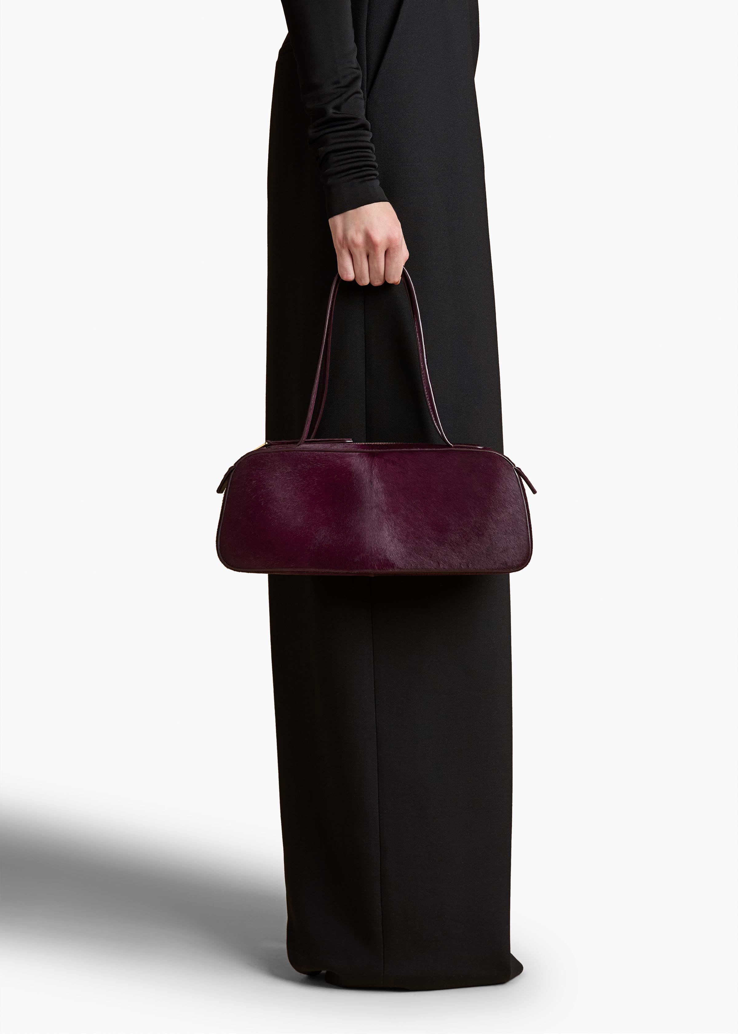 Simona Shoulder Bag in Eggplant Haircalf ON FIGURE