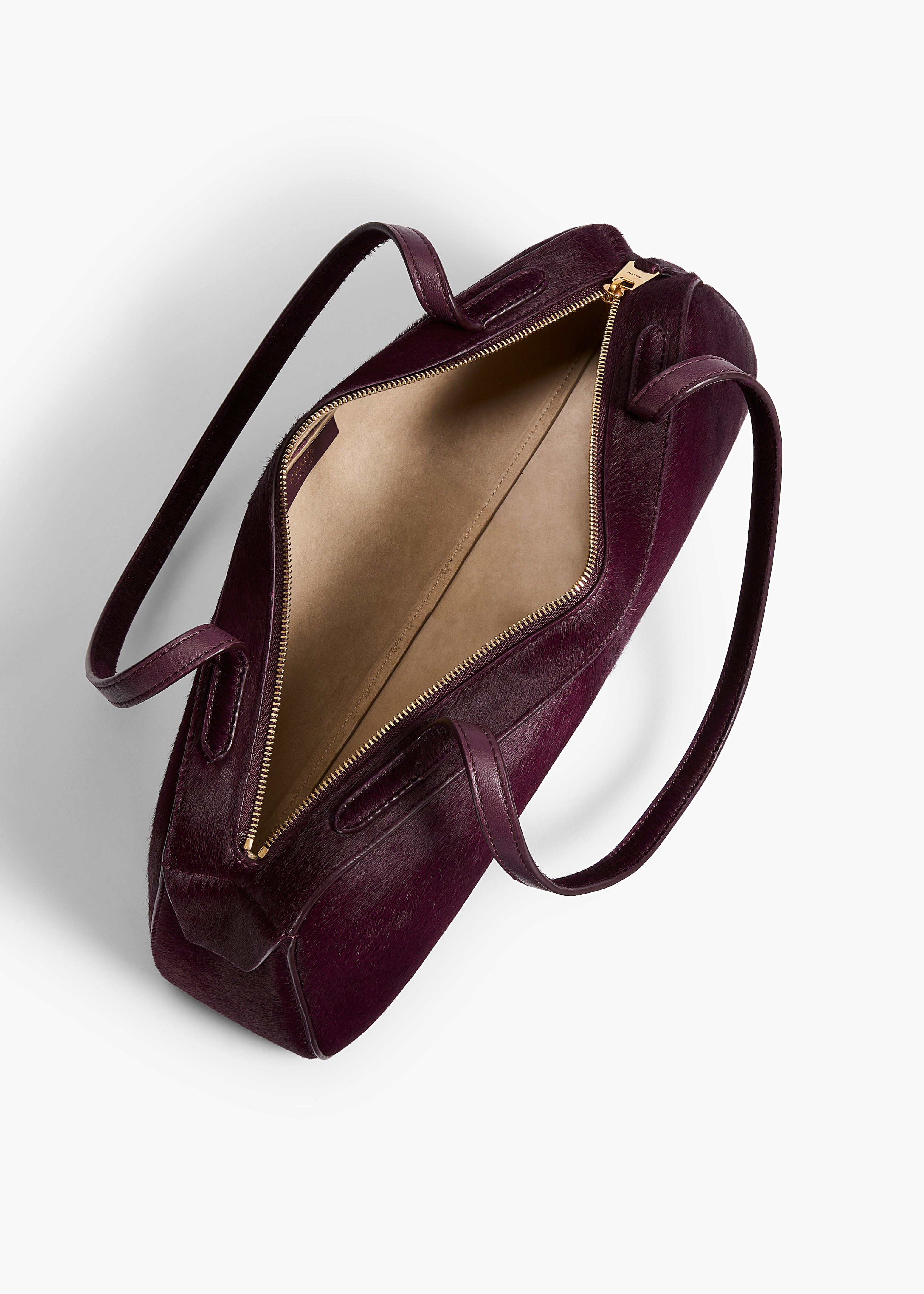 Simona Shoulder Bag in Eggplant Haircalf OVERHEAD VIEW 