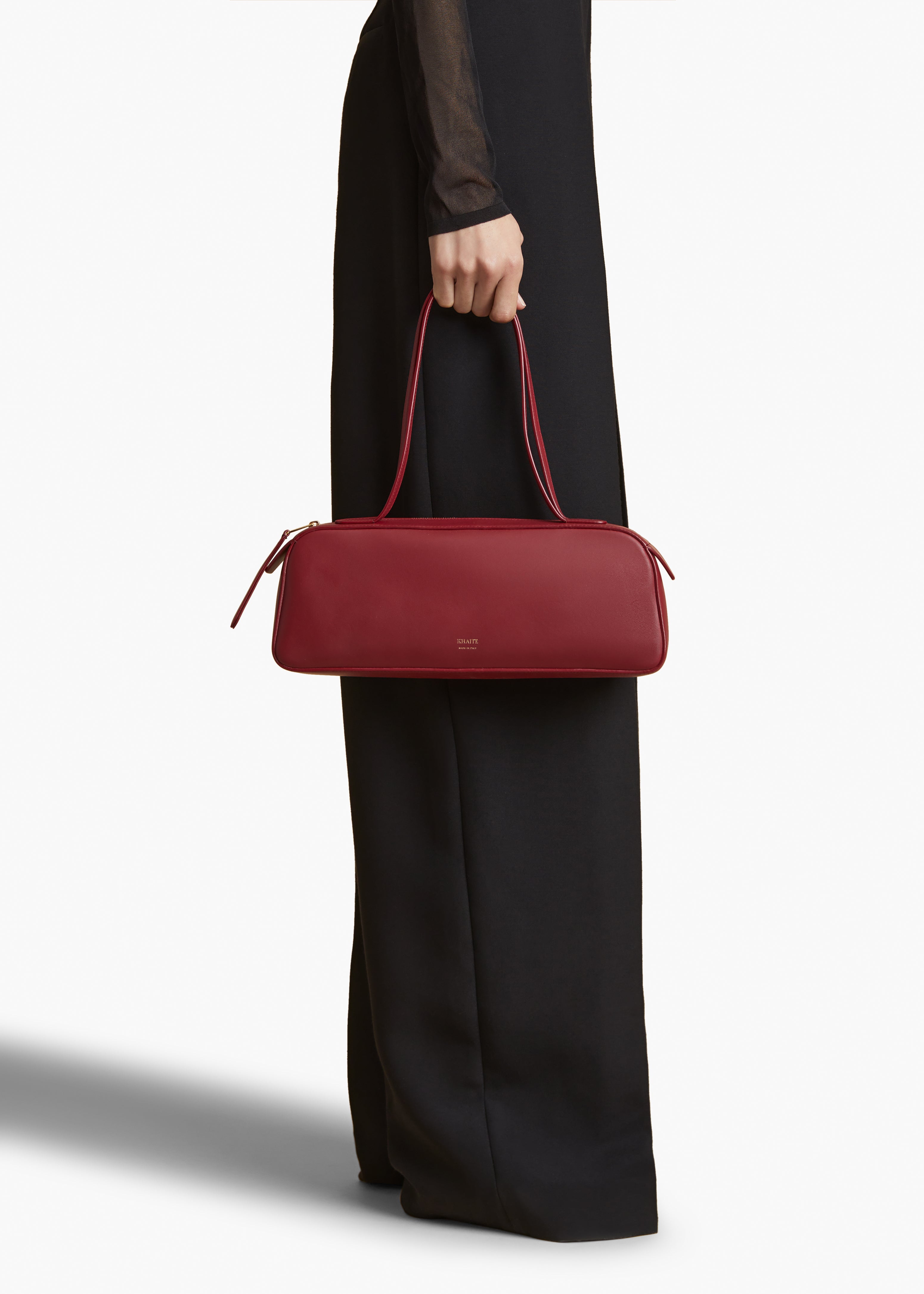 SIMONA HANDBAG IN OXBLOOD LEATHER STYLED VIEW