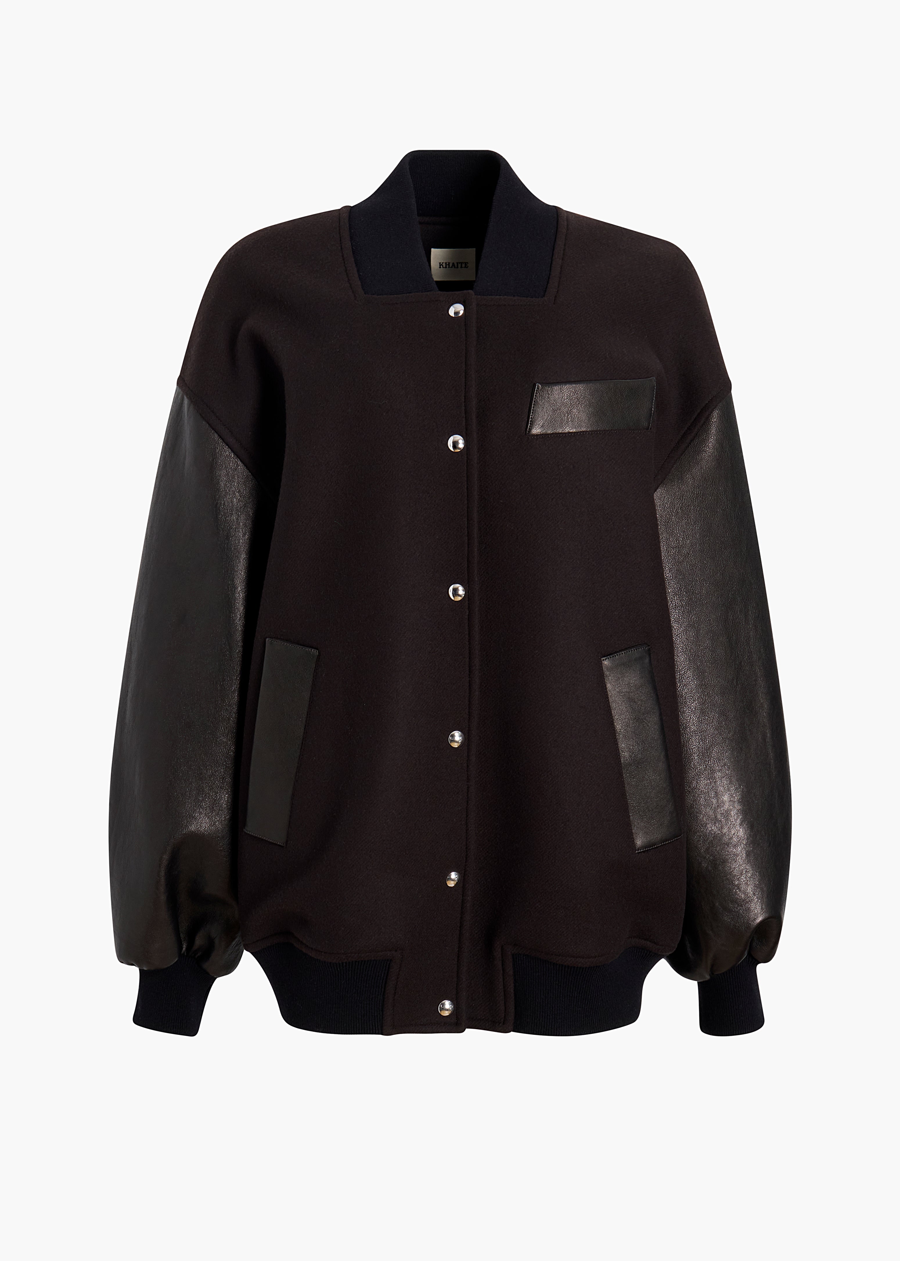 KHAITE - Spencer Jacket in Dark Brown with Black Leather