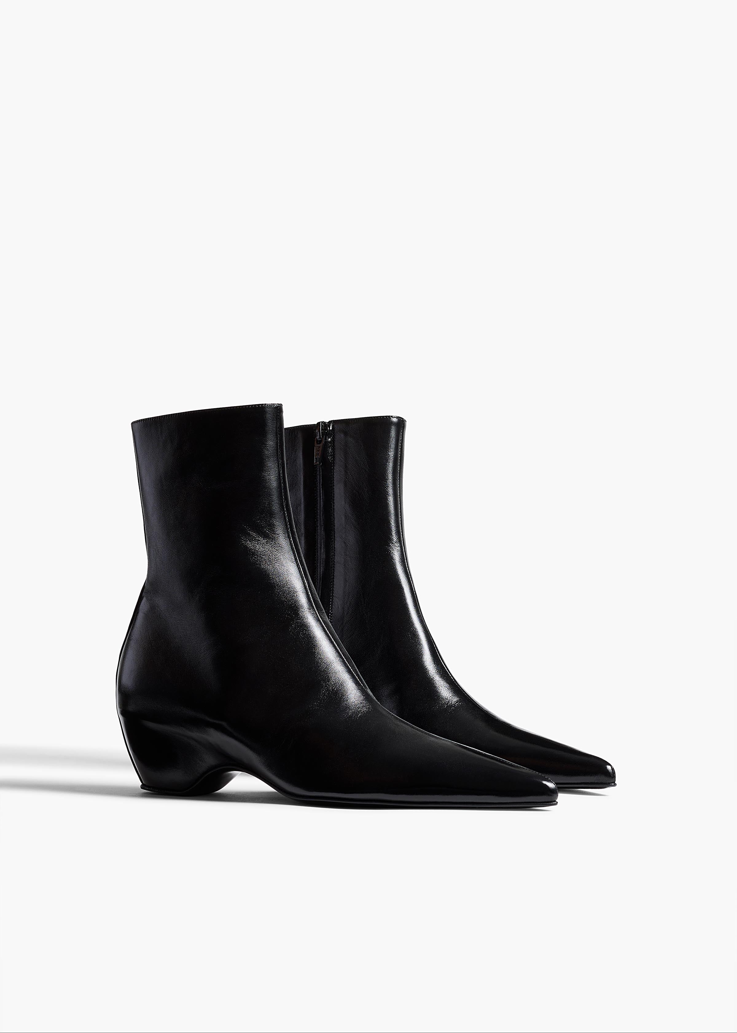 Sybil Ankle Boot in Black Glazed Leather