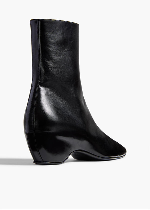 Sybil Ankle Boot in Black Glazed Leather BACK VIEW