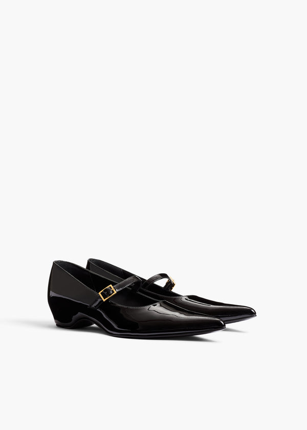 Sybil Mary Jane Flat in Black Patent Leather ANGLED VIEW