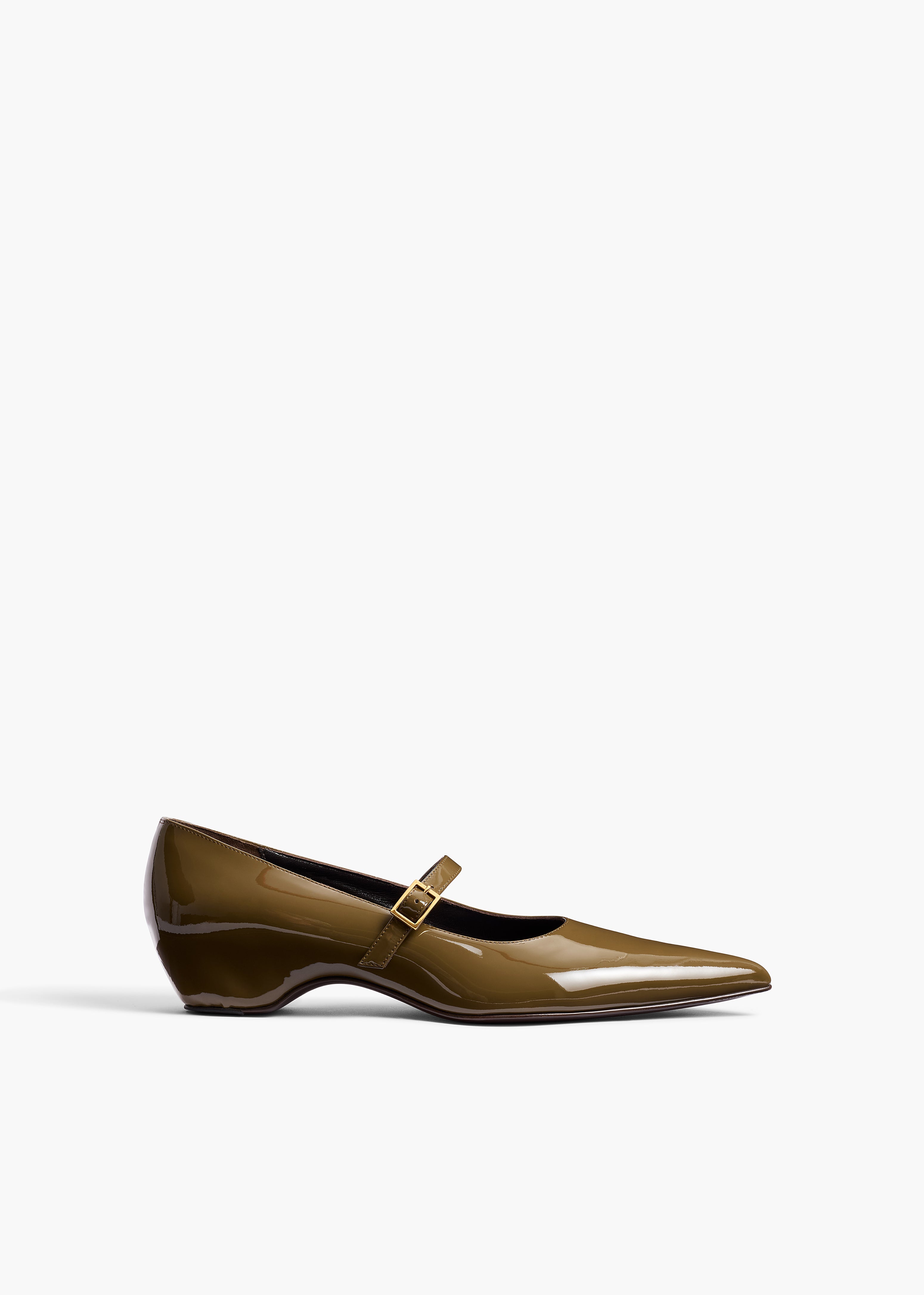 Sybil Mary Jane Flat in Dark Olive Patent Leather FRONT VIEW