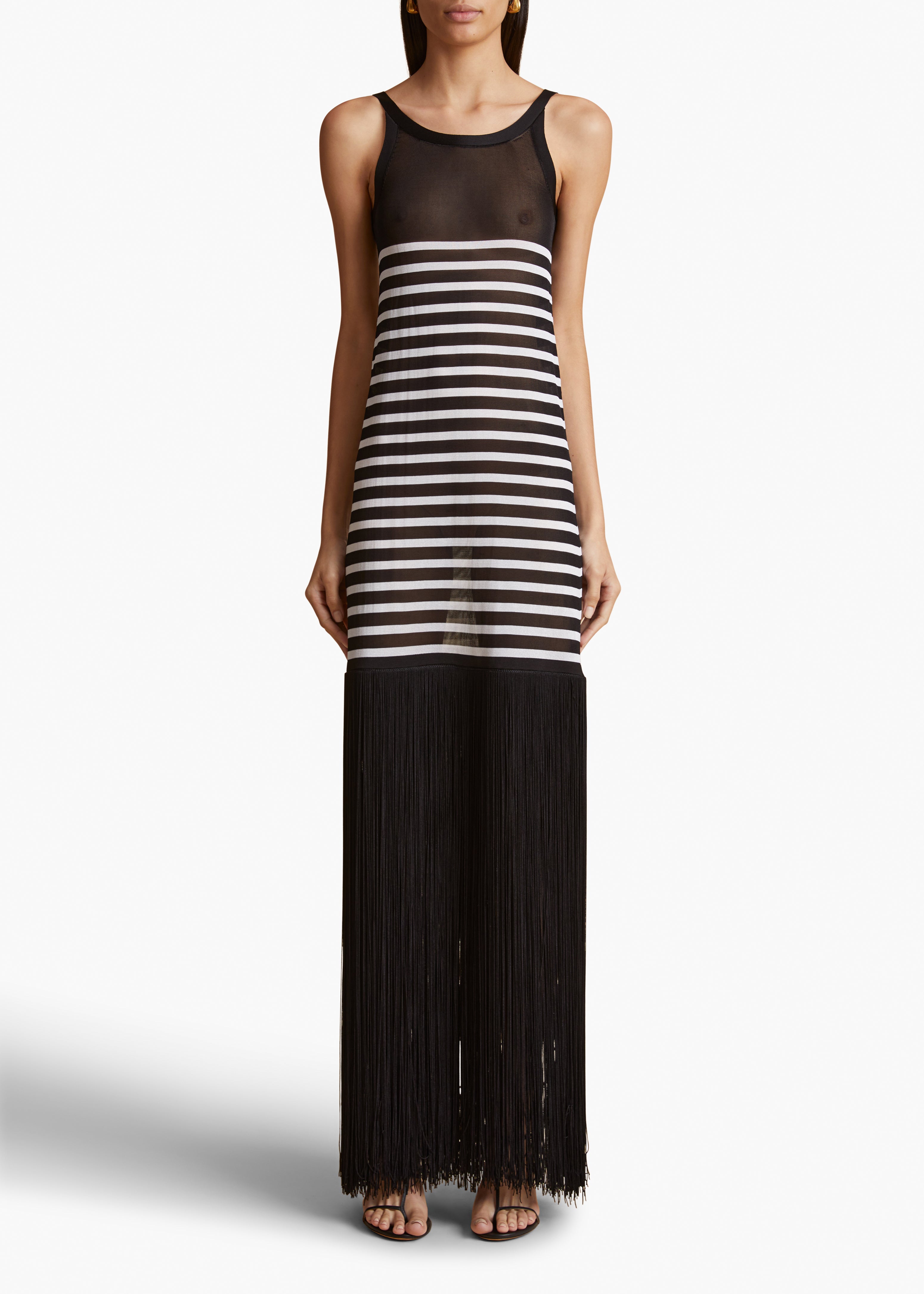 TENYSI DRESS IN BLACK AND GLAZE STRIPE FRONT VIEW