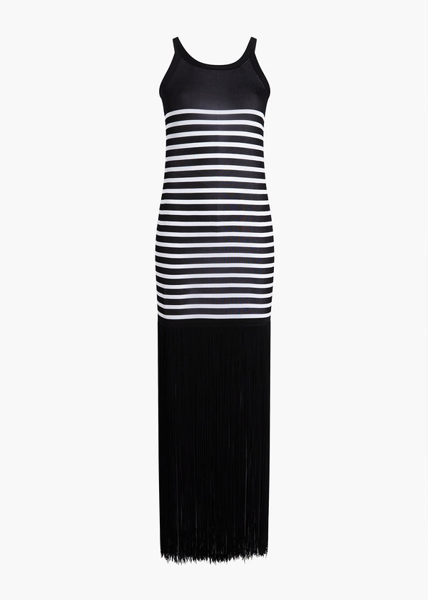 TENYSI DRESS IN BLACK AND GLAZE STRIPE FLAT