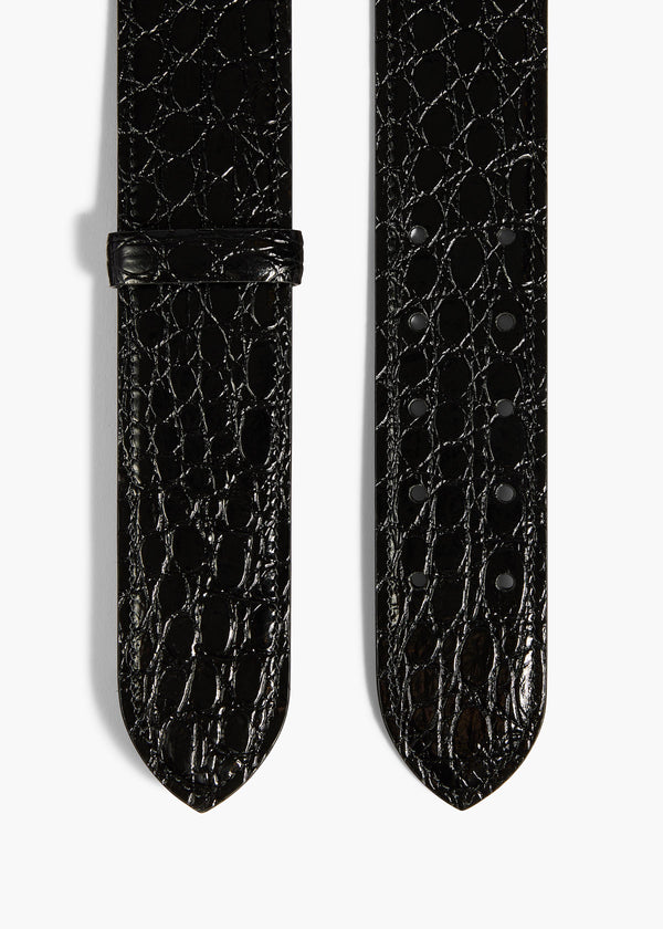 Theo Waist Belt in Black Croc-Embossed Leather