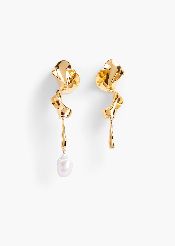 Tidal Earrings with Pearl in Gold FLAT VIEW