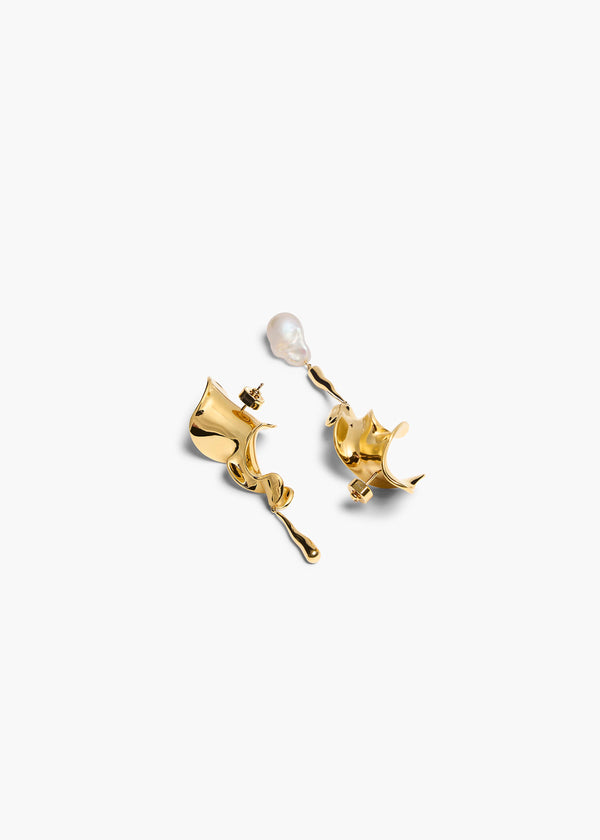 Tidal Earrings with Pearl in Gold ANGLED VIEW