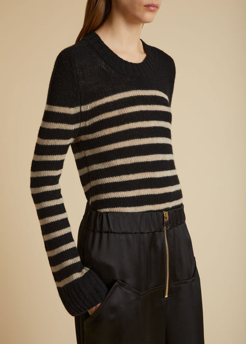 The Tilda Sweater in Black and Powder Stripe