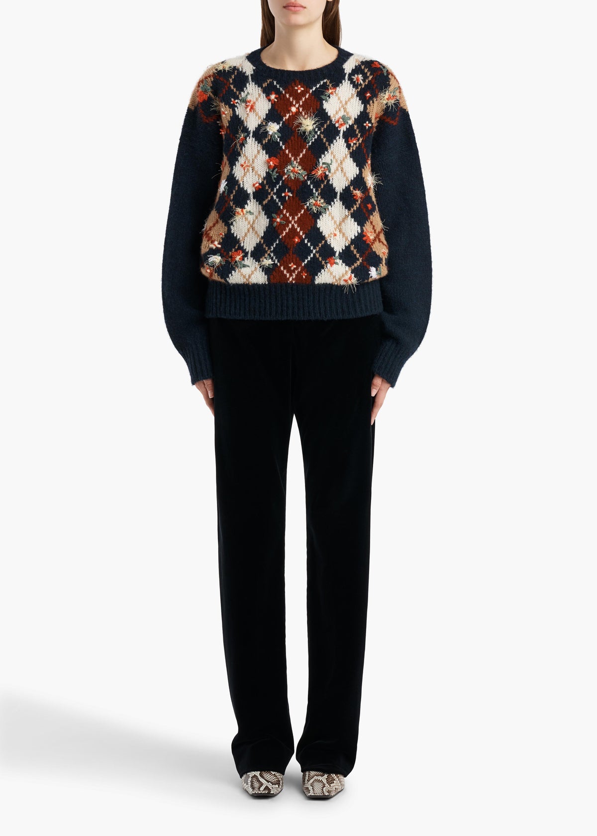 KHAITE  - Timi Embroidery Sweater in Navy Multi