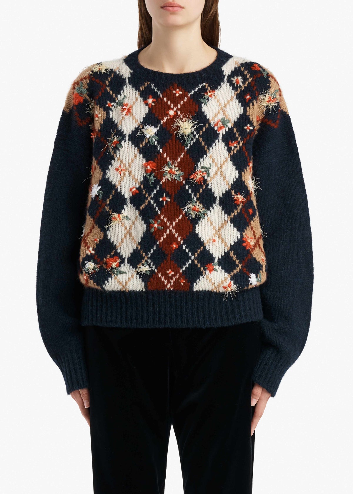 KHAITE  - Timi Embroidery Sweater in Navy Multi