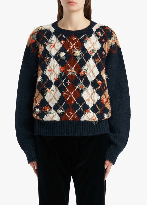 Timi Embroidery Sweater in Navy Multi