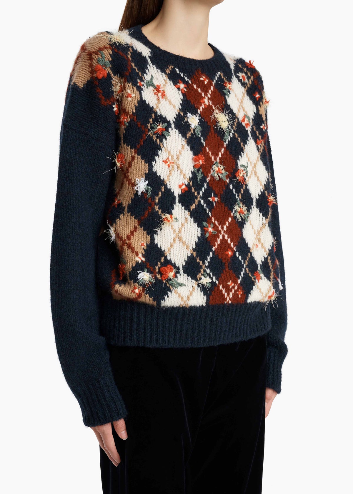 KHAITE  - Timi Embroidery Sweater in Navy Multi