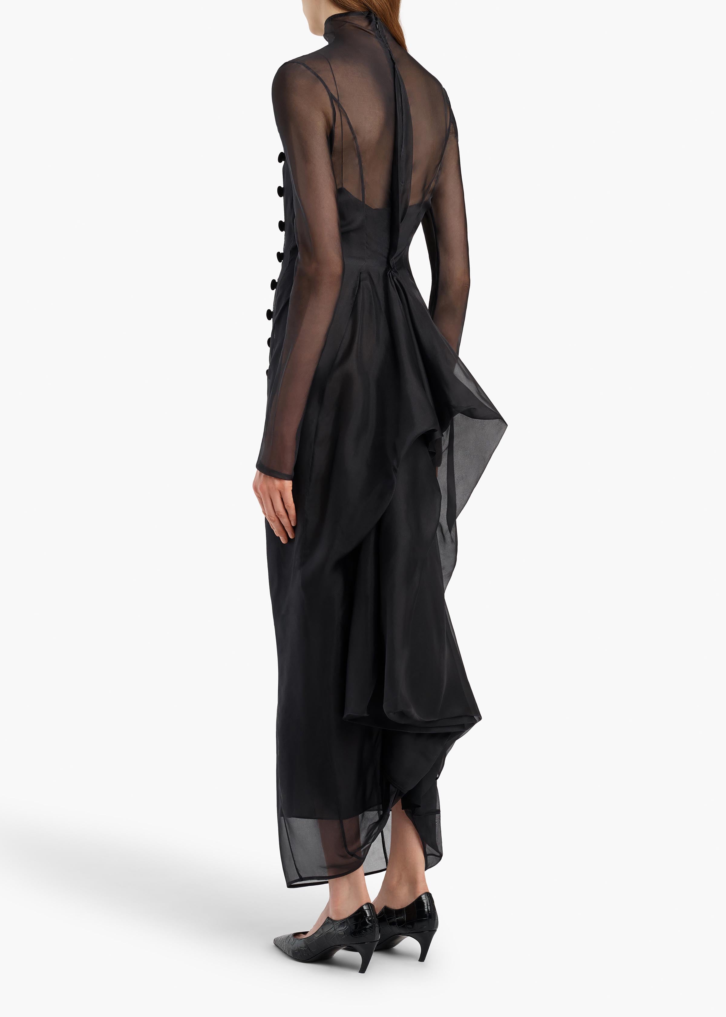 KHAITE  - Toldo Dress in Black with Draped Cord Embroidery