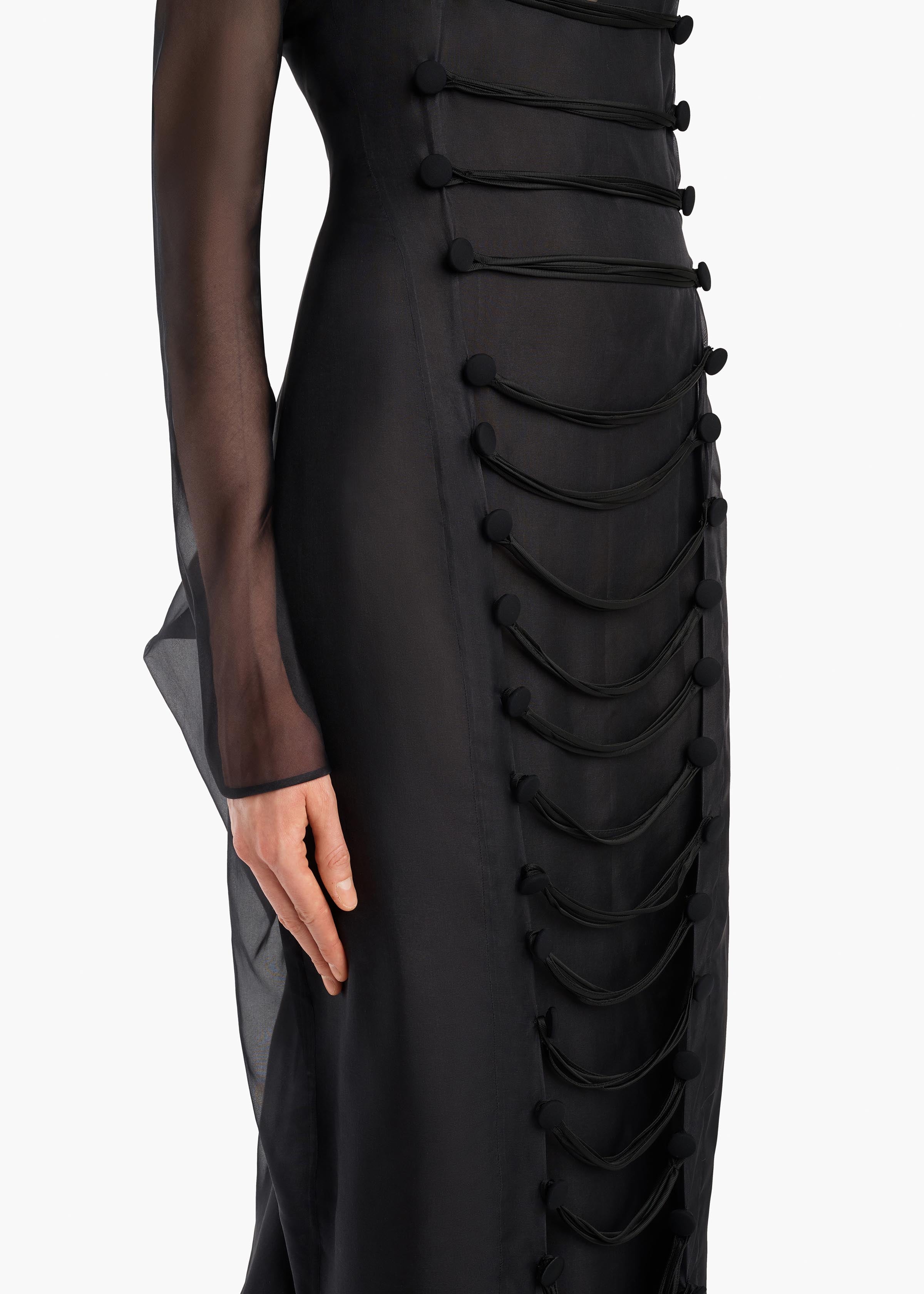 KHAITE  - Toldo Dress in Black with Draped Cord Embroidery
