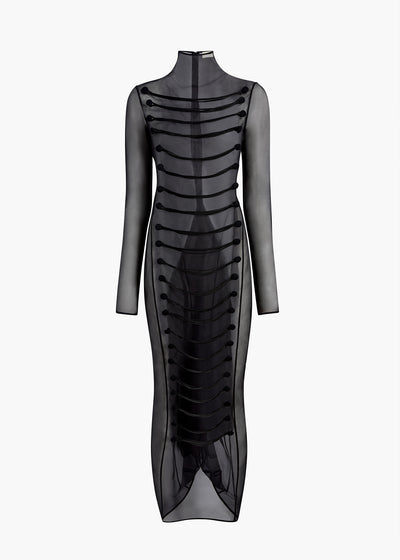 Toldo Dress in Black with Draped Cord Embroidery