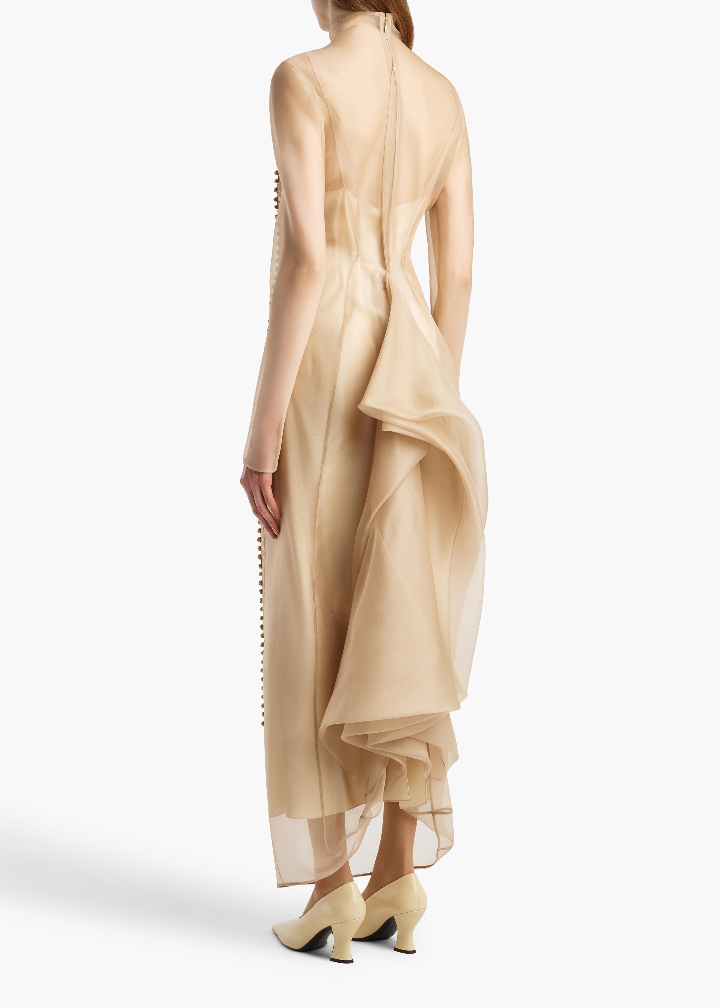 KHAITE  - Toldo Dress in Beige with Ornamental Embroidery