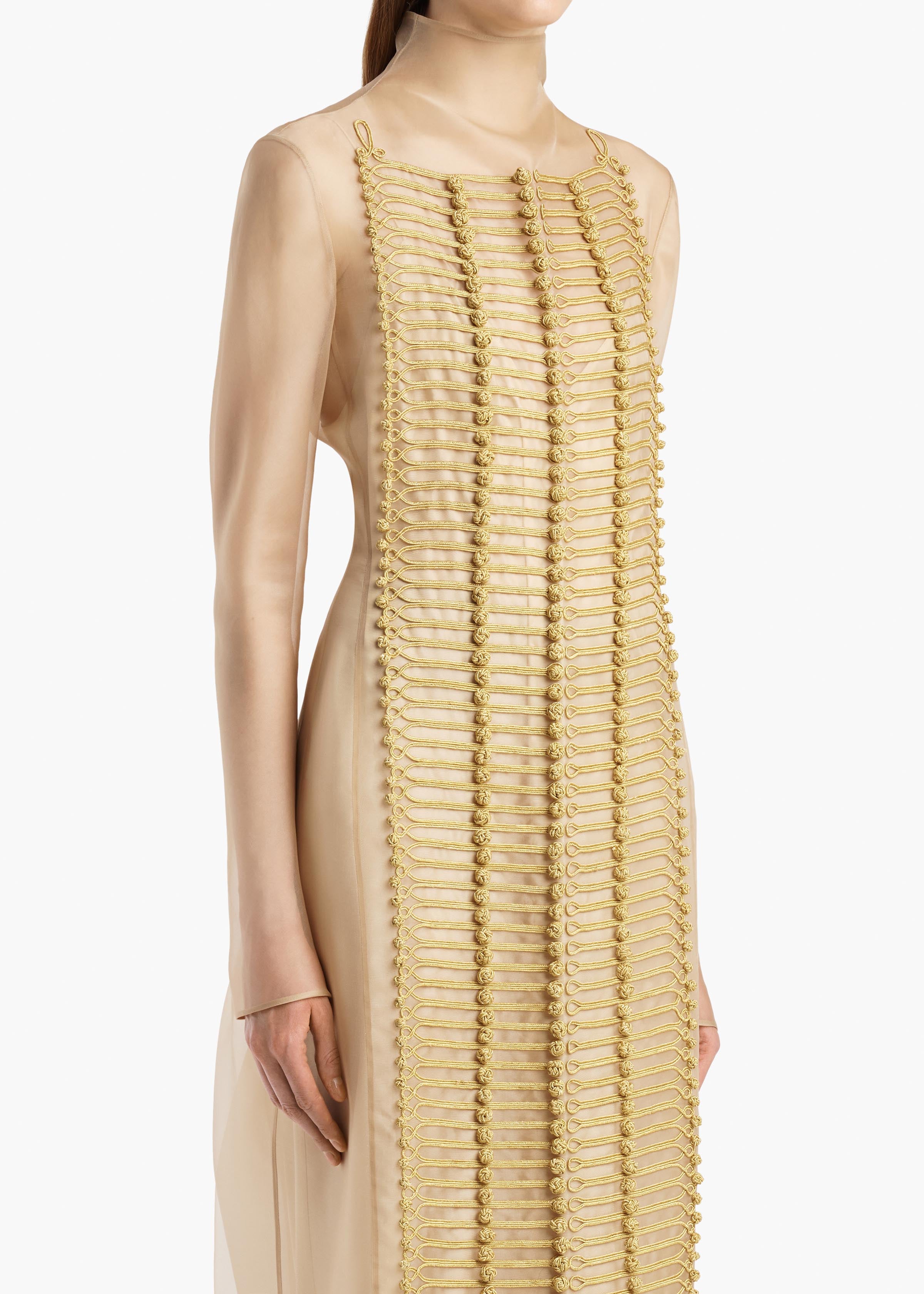 KHAITE  - Toldo Dress in Beige with Ornamental Embroidery