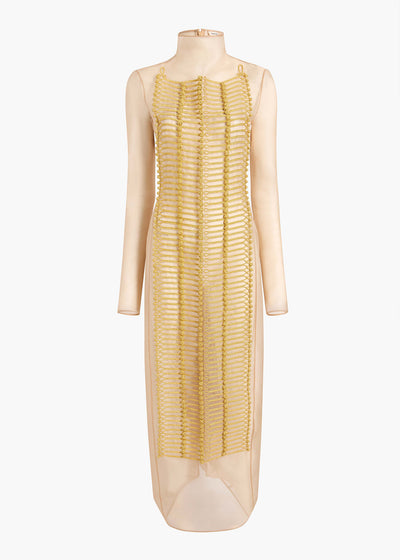 Toldo Dress in Beige with Ornamental Embroidery