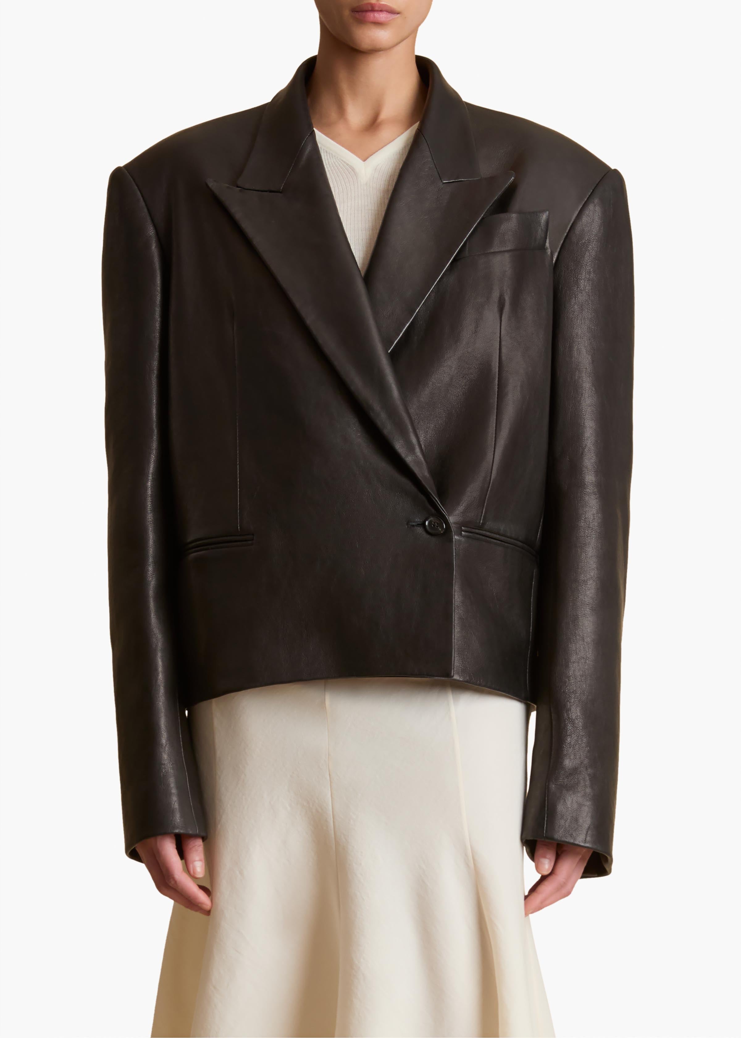 Tonni Blazer in Black Leather FRONT VIEW