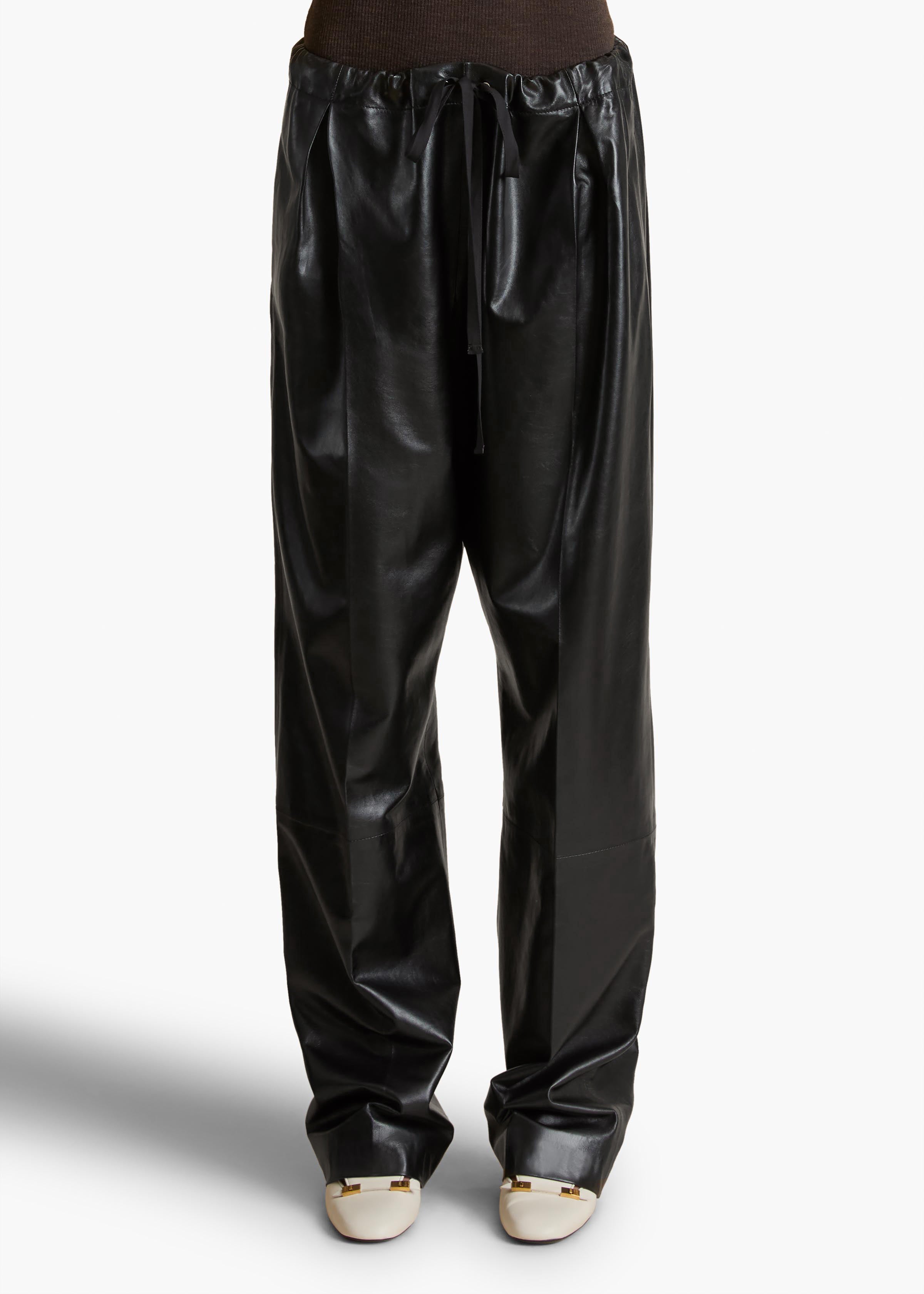 Trenton Pant in Black Leather FRONT VIEW