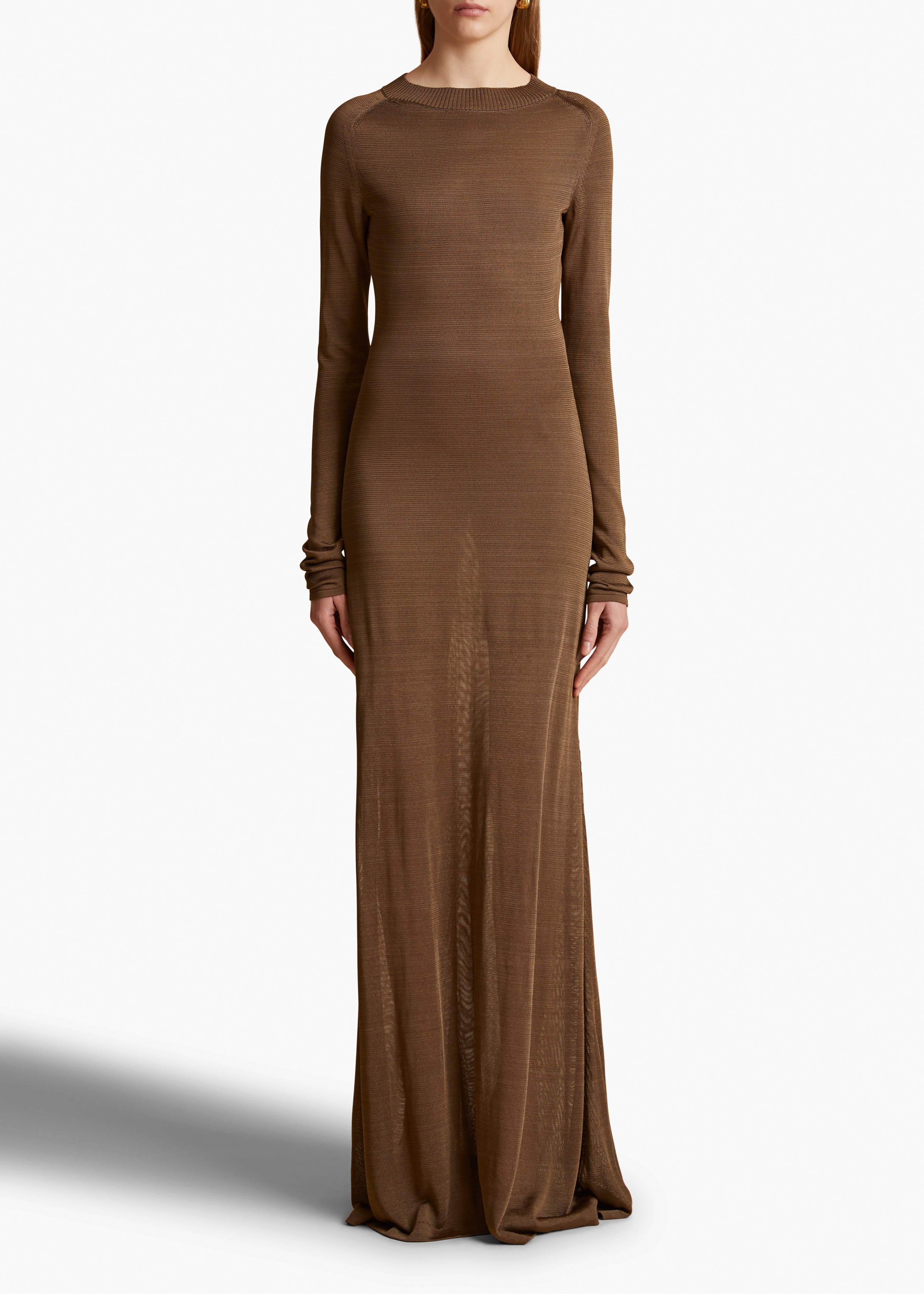 VALERA DRESS IN TOFFEE FRONT VIEW