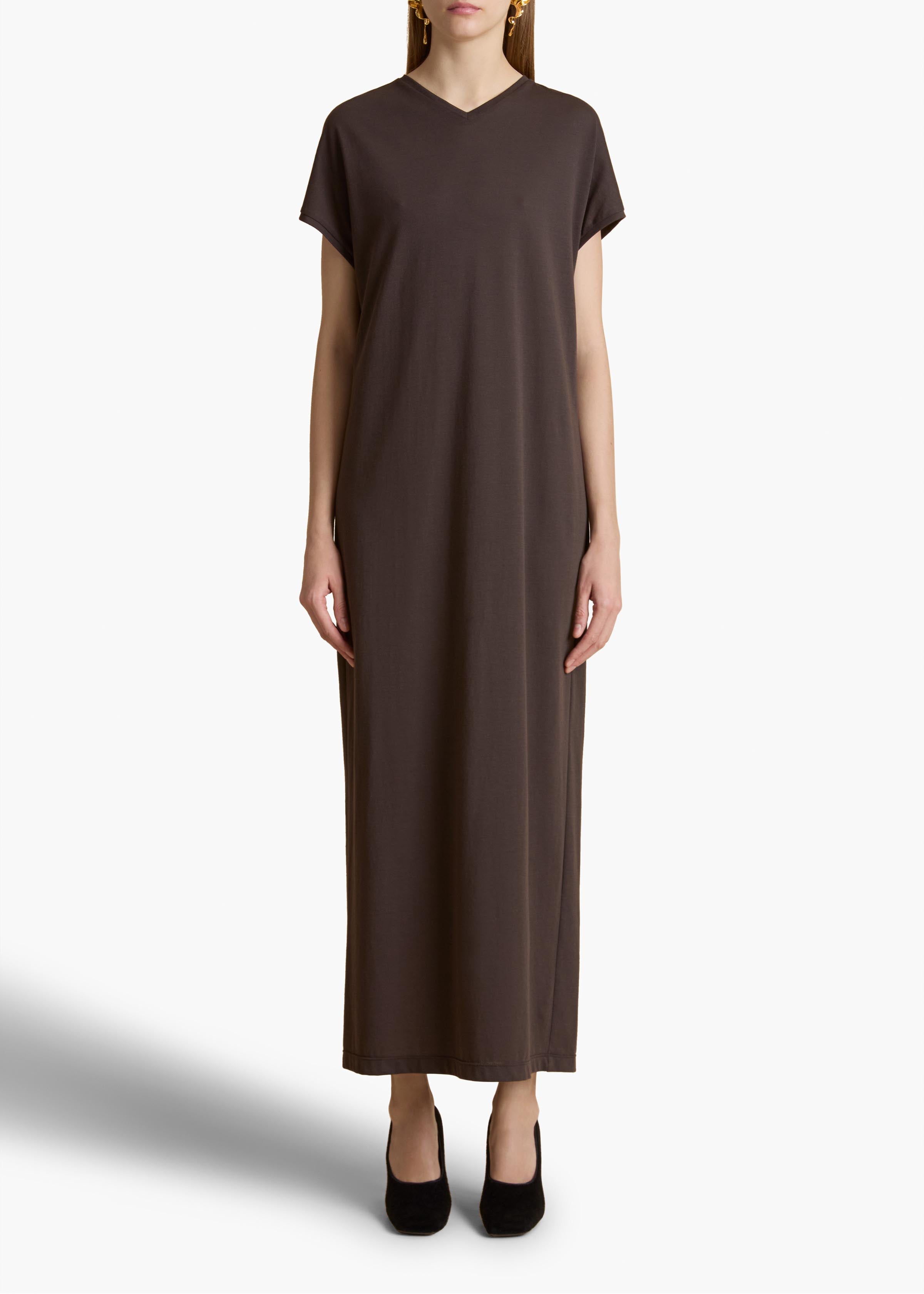 Verda Dress in Dark Brown FRONT VIEW