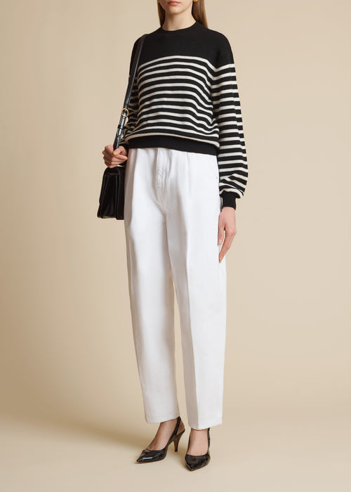 The Viola Sweater in Black and Ivory Stripe