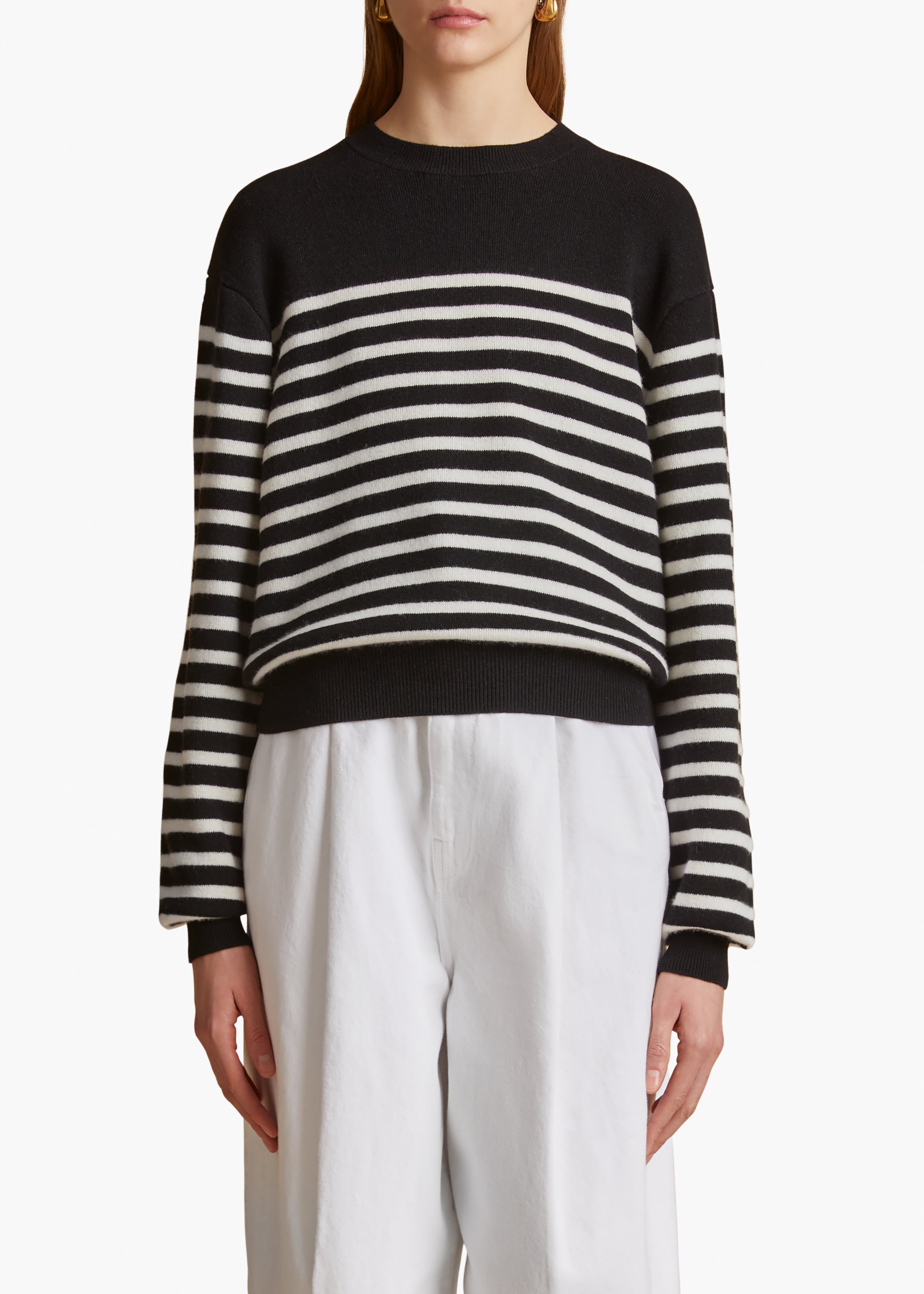 VIOLA SWEATER IN BLACK IVORY STRIPE FRONT VIEW