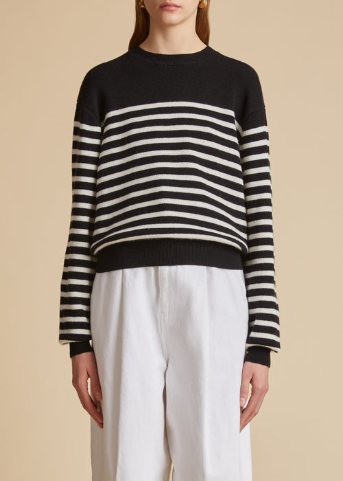 The Viola Sweater in Black and Ivory Stripe