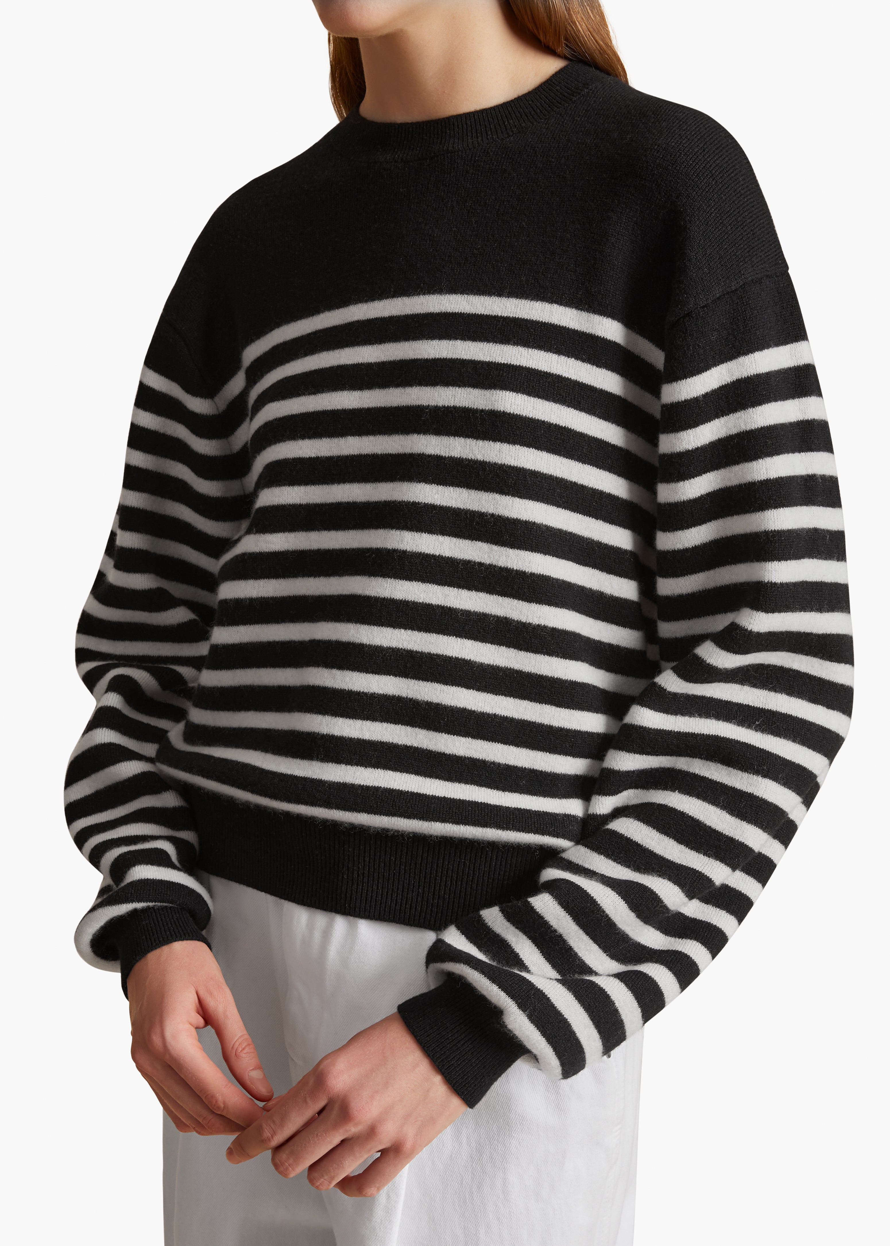 VIOLA SWEATER IN BLACK IVORY STRIPE DETAILED VIEW 2