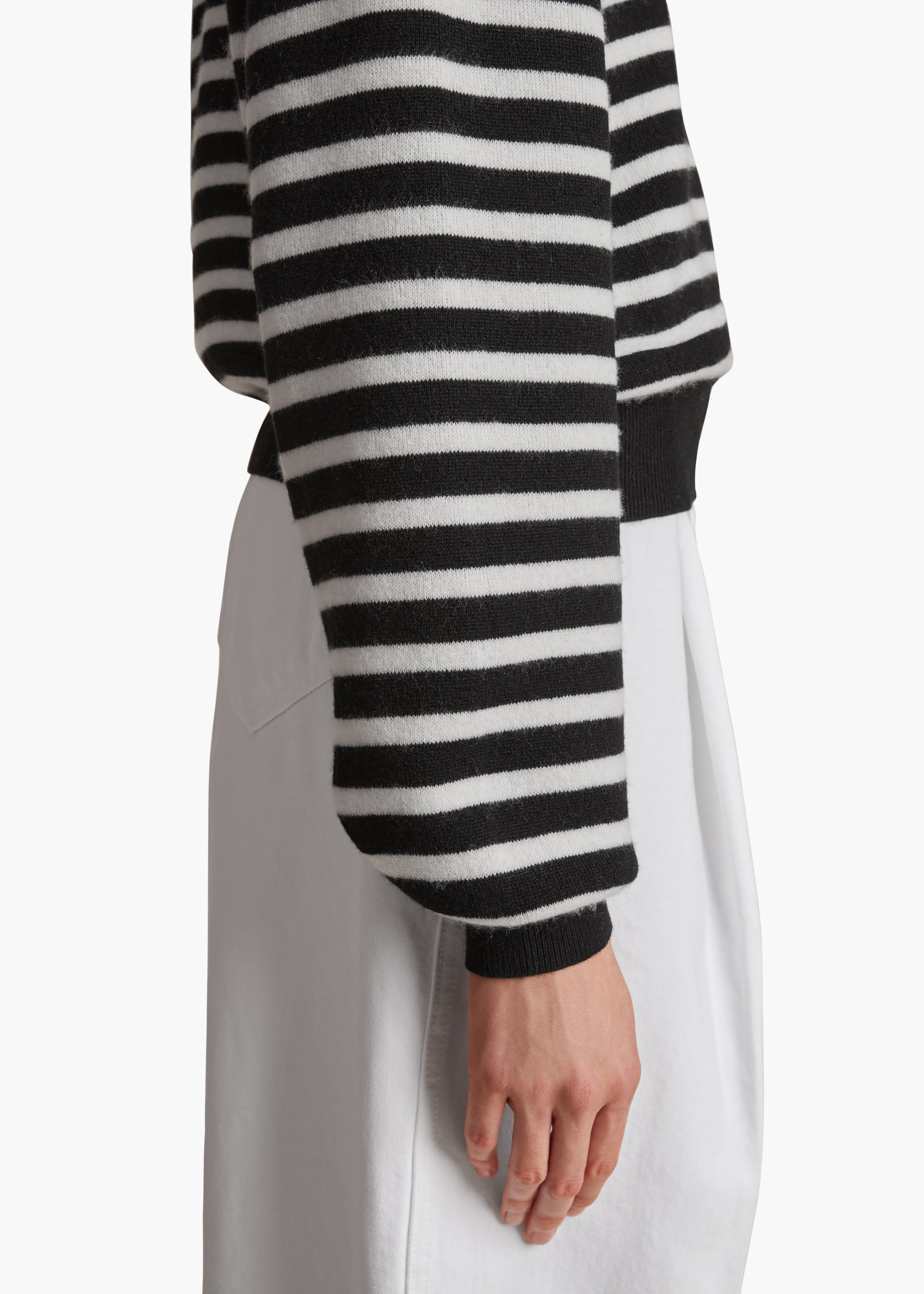 VIOLA SWEATER IN BLACK IVORY STRIPE DETAILED VIEW 1