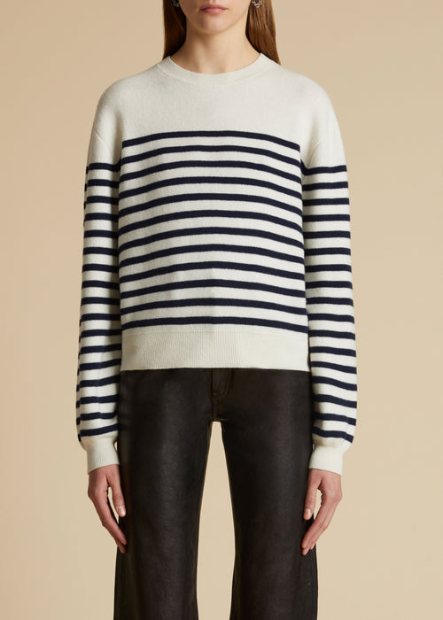 The Viola Sweater in Ivory and Navy Stripe