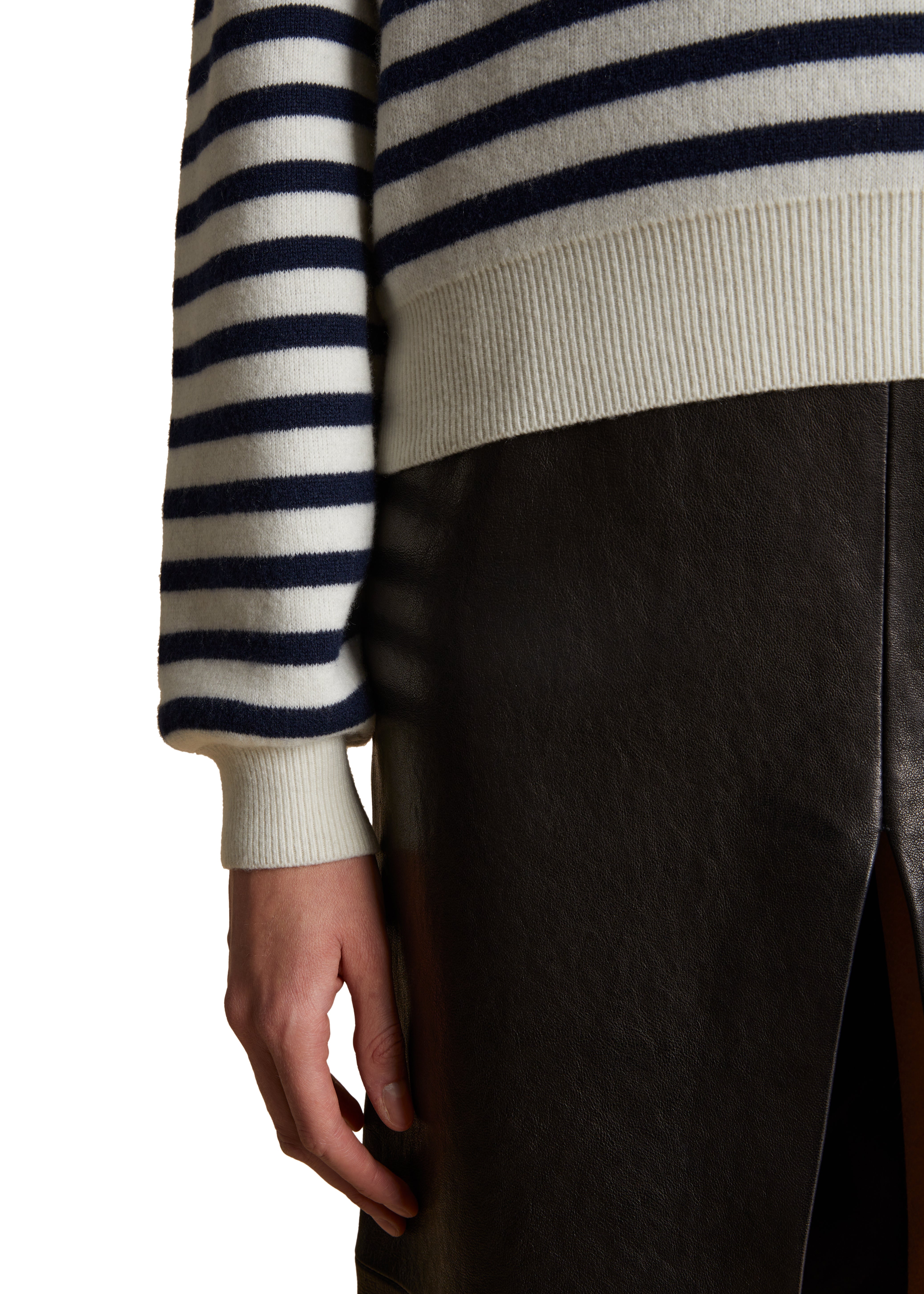 VIOLA SWEATER IN IVORY AND NAVY STRIPE DETAILED VIEW 3