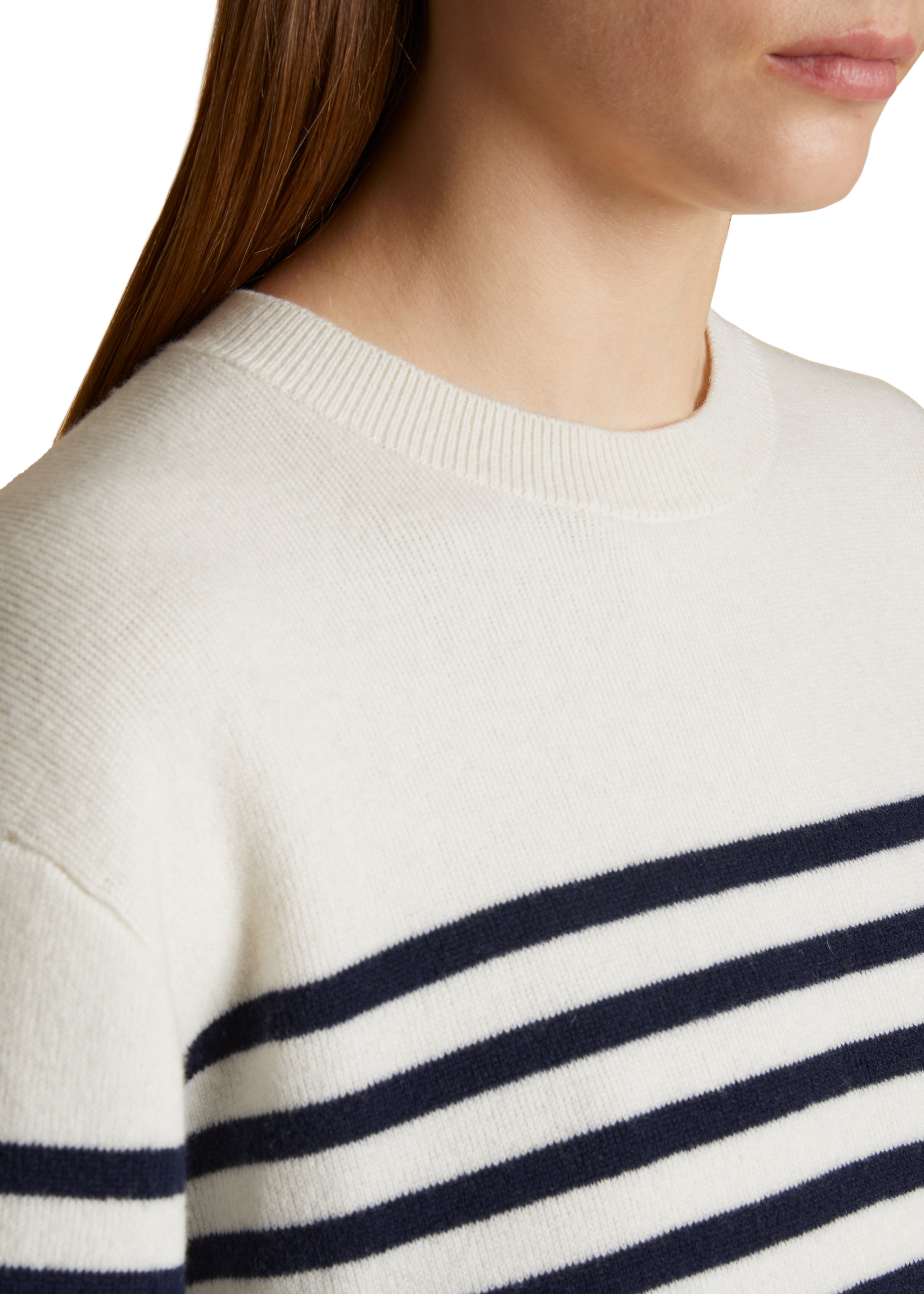 VIOLA SWEATER IN IVORY AND NAVY STRIPE DETAILED VIEW 1