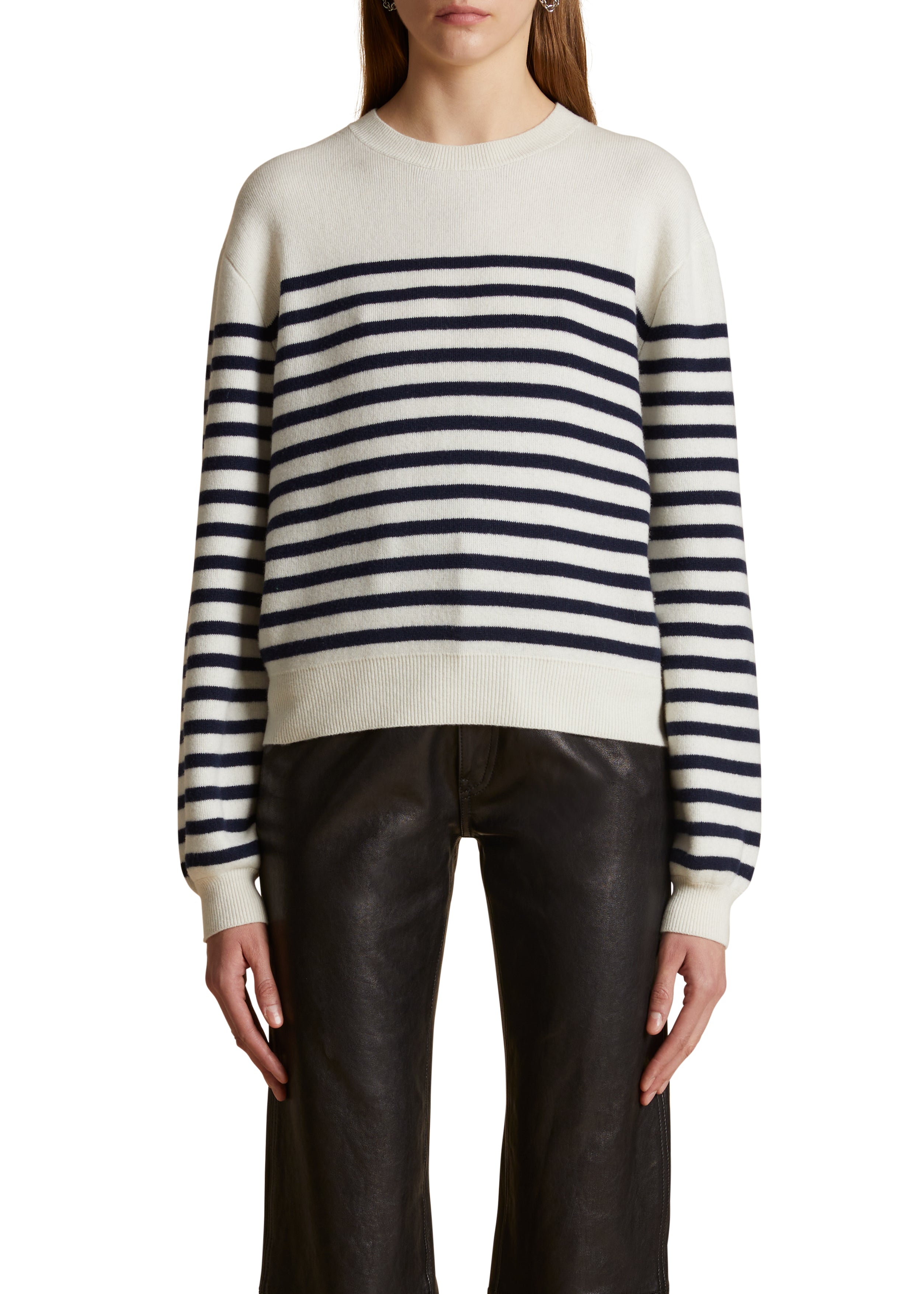 VIOLA SWEATER IN IVORY AND NAVY STRIPE FRONT VIEW