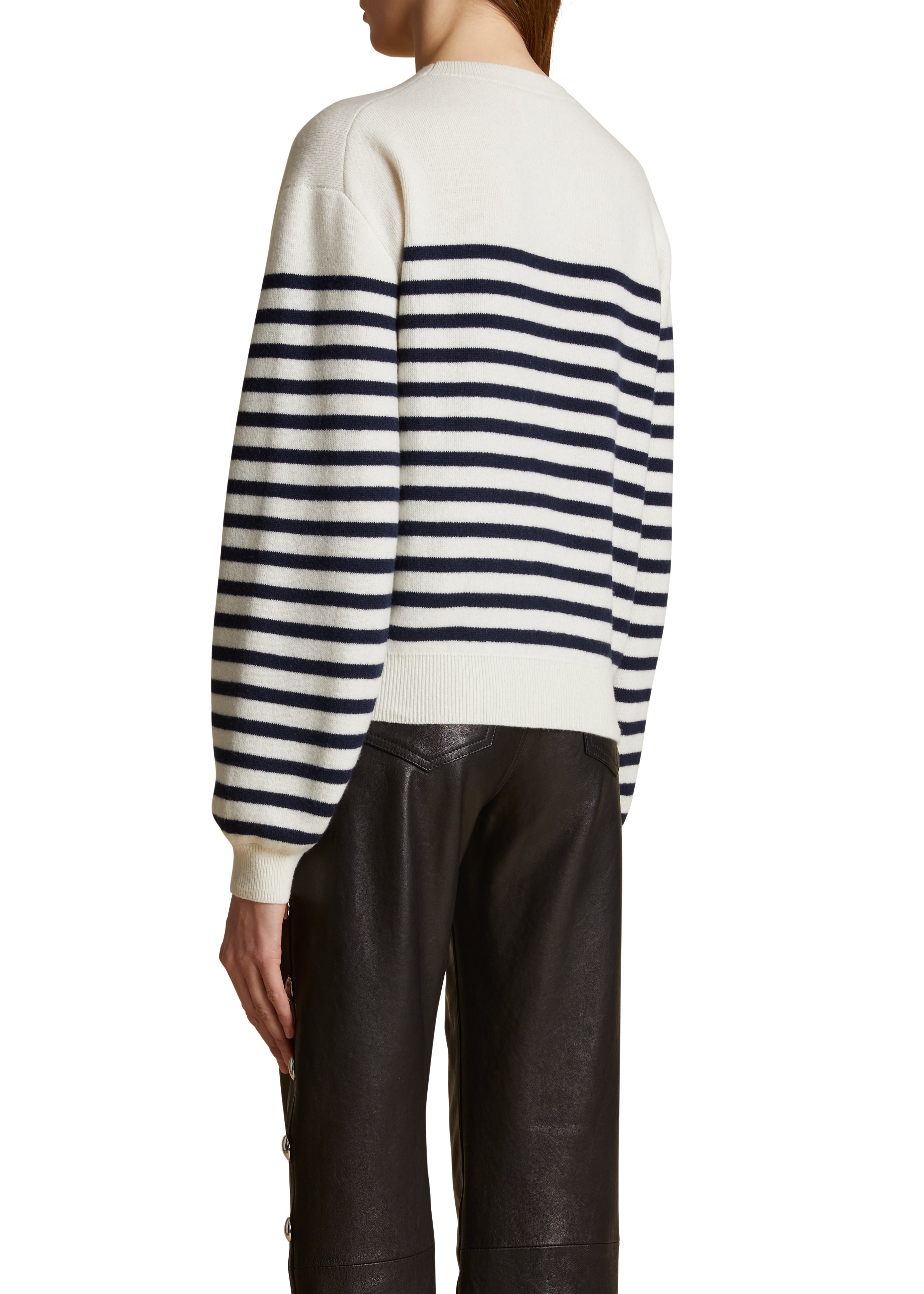 VIOLA SWEATER IN IVORY AND NAVY STRIPE DETAILED VIEW 2