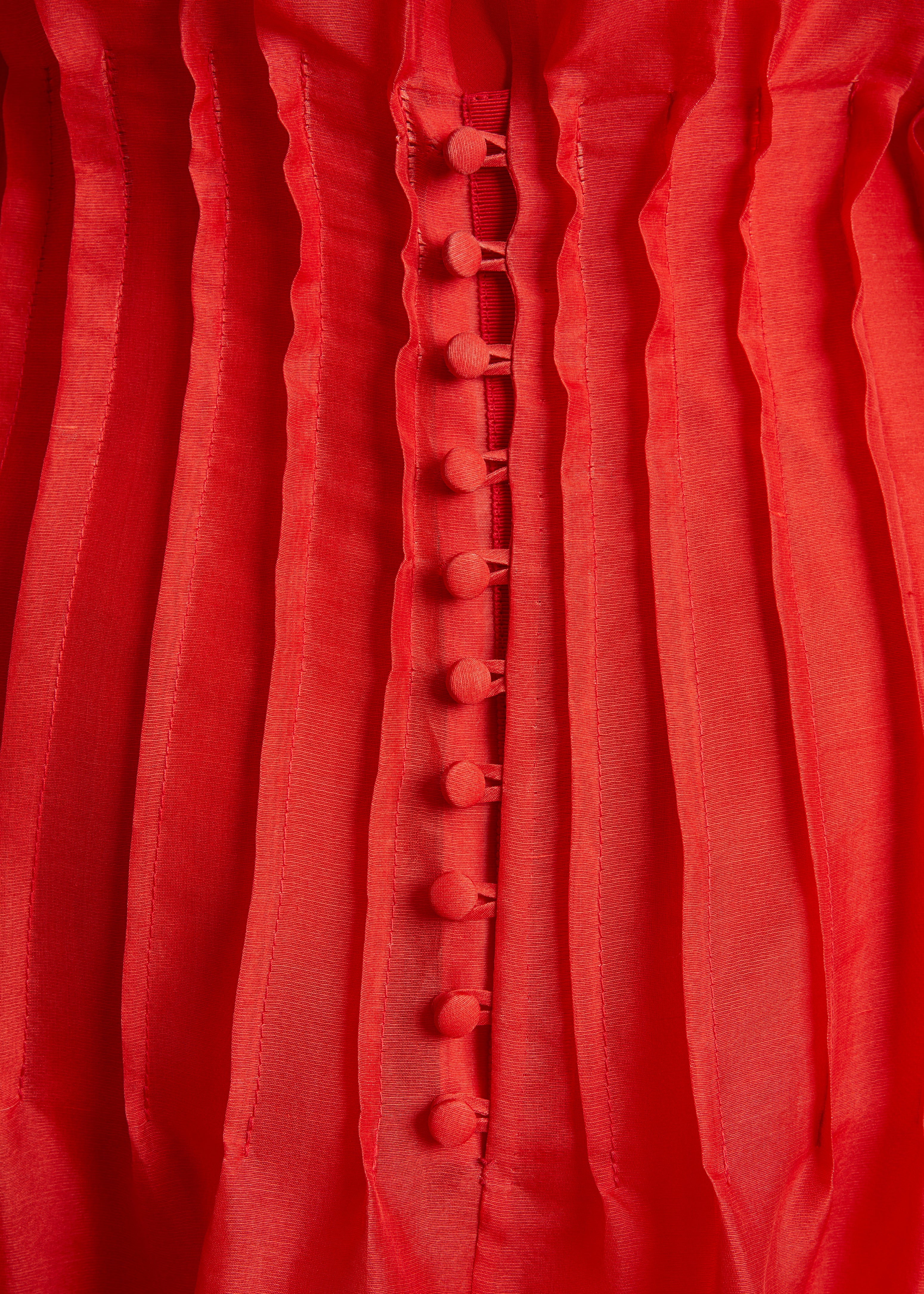 WES DRESS IN FIRE RED DETAIL 1