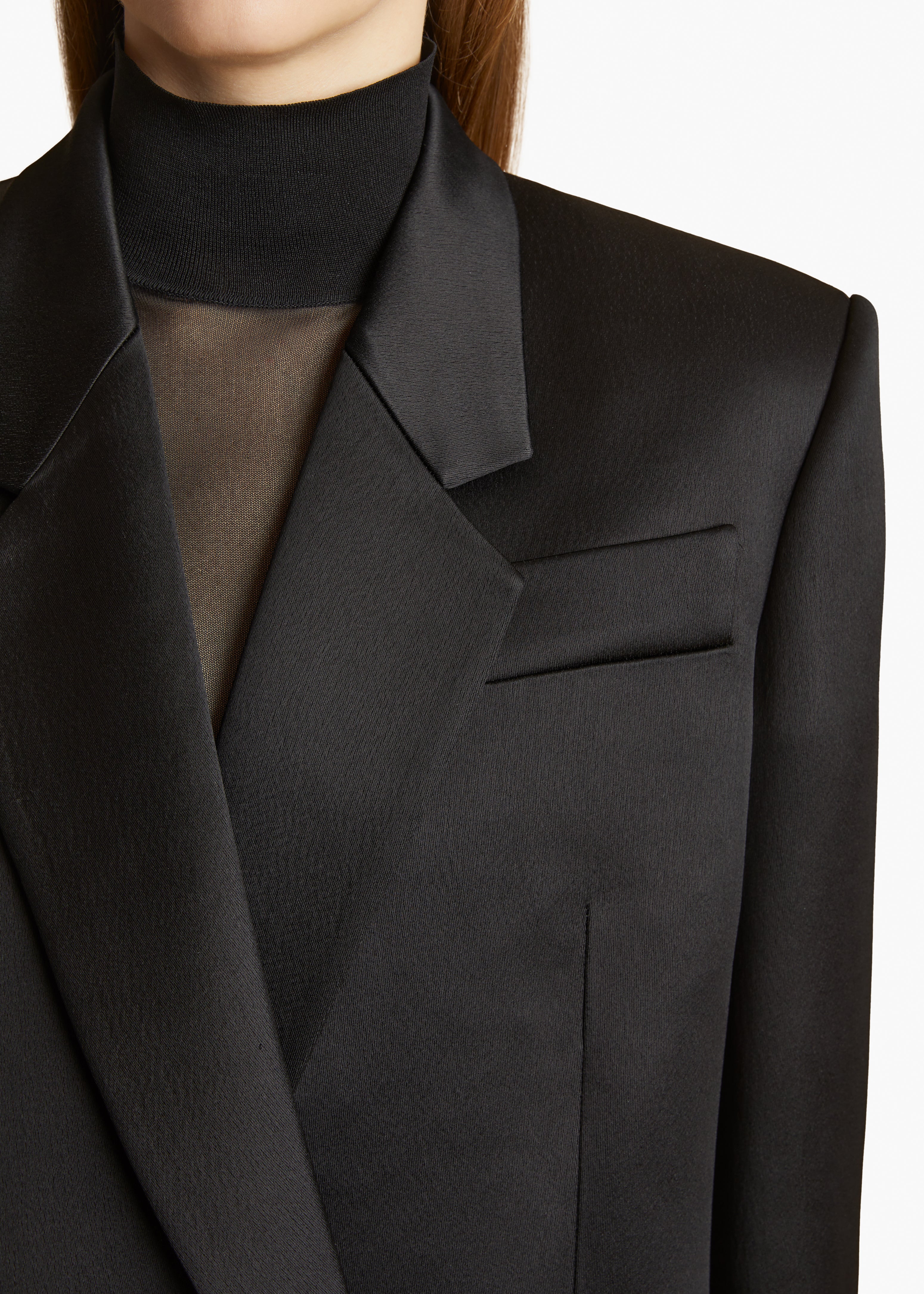 WILLOW BLAZER IN BLACK SATIN DETAILED VIEW 1