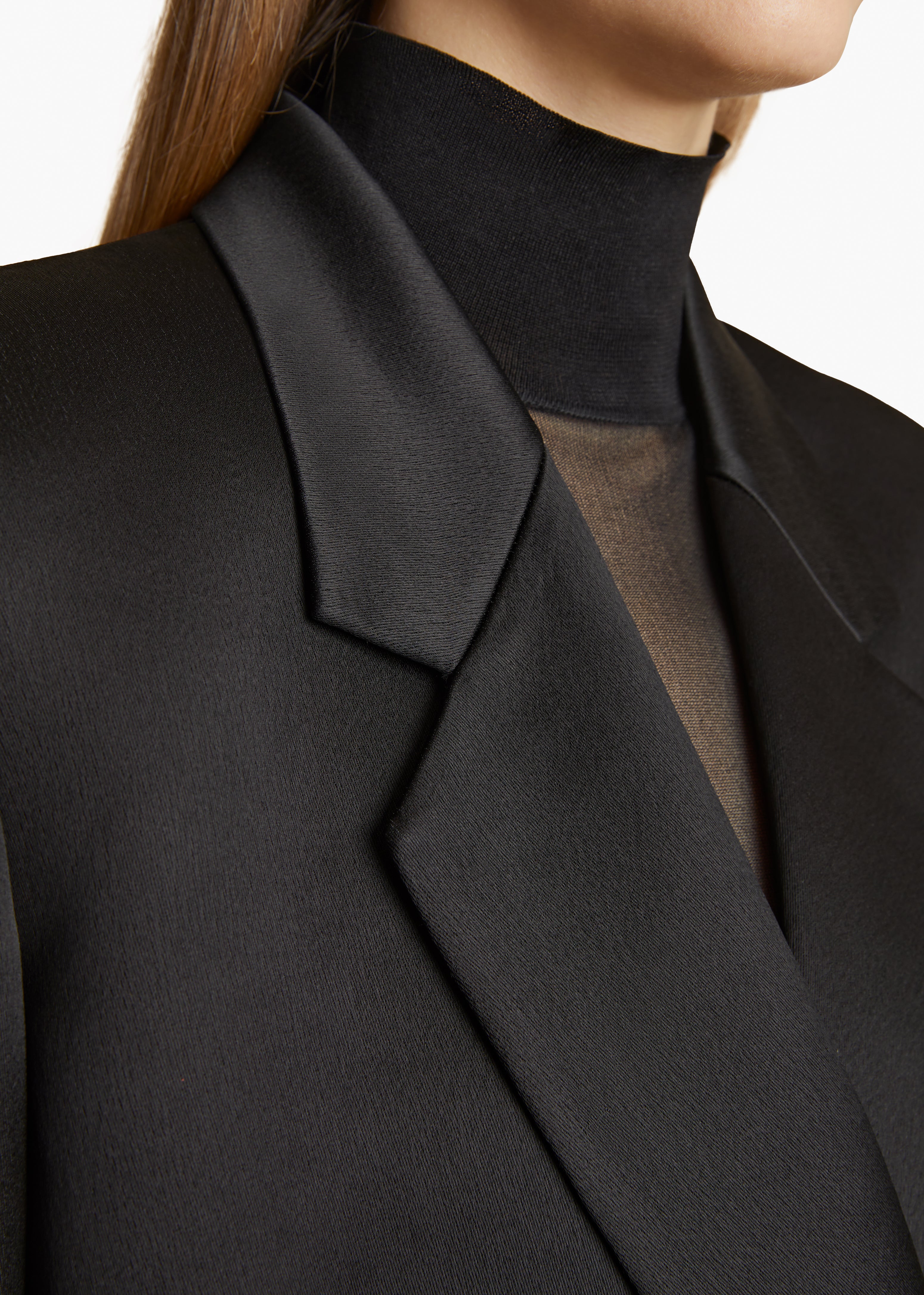 WILLOW BLAZER IN BLACK SATIN DETAILED VIEW 2