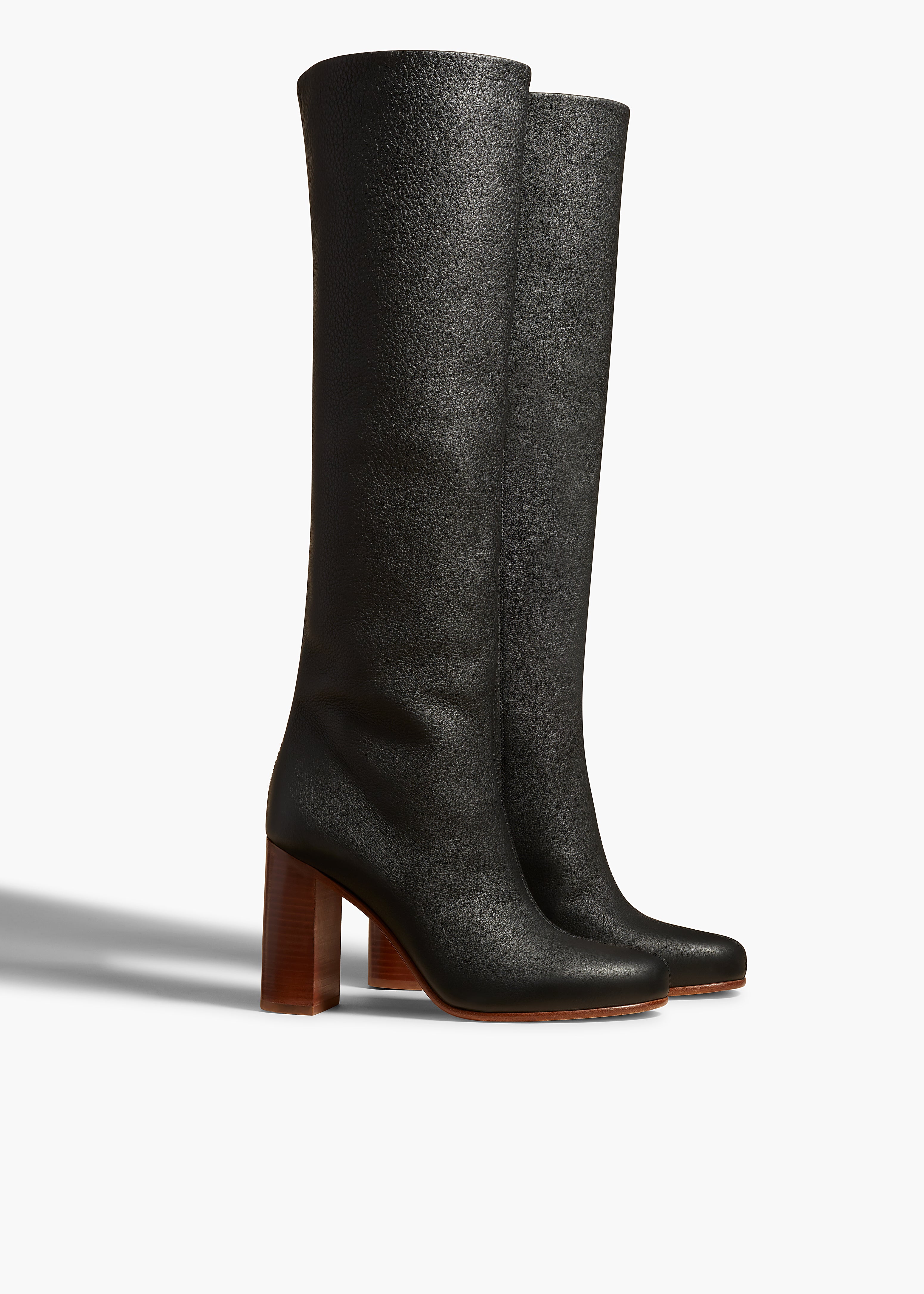 WILLOW KNEE HIGH BOOT IN BLACK PEBBLED LEATHER ANGLED VIEW