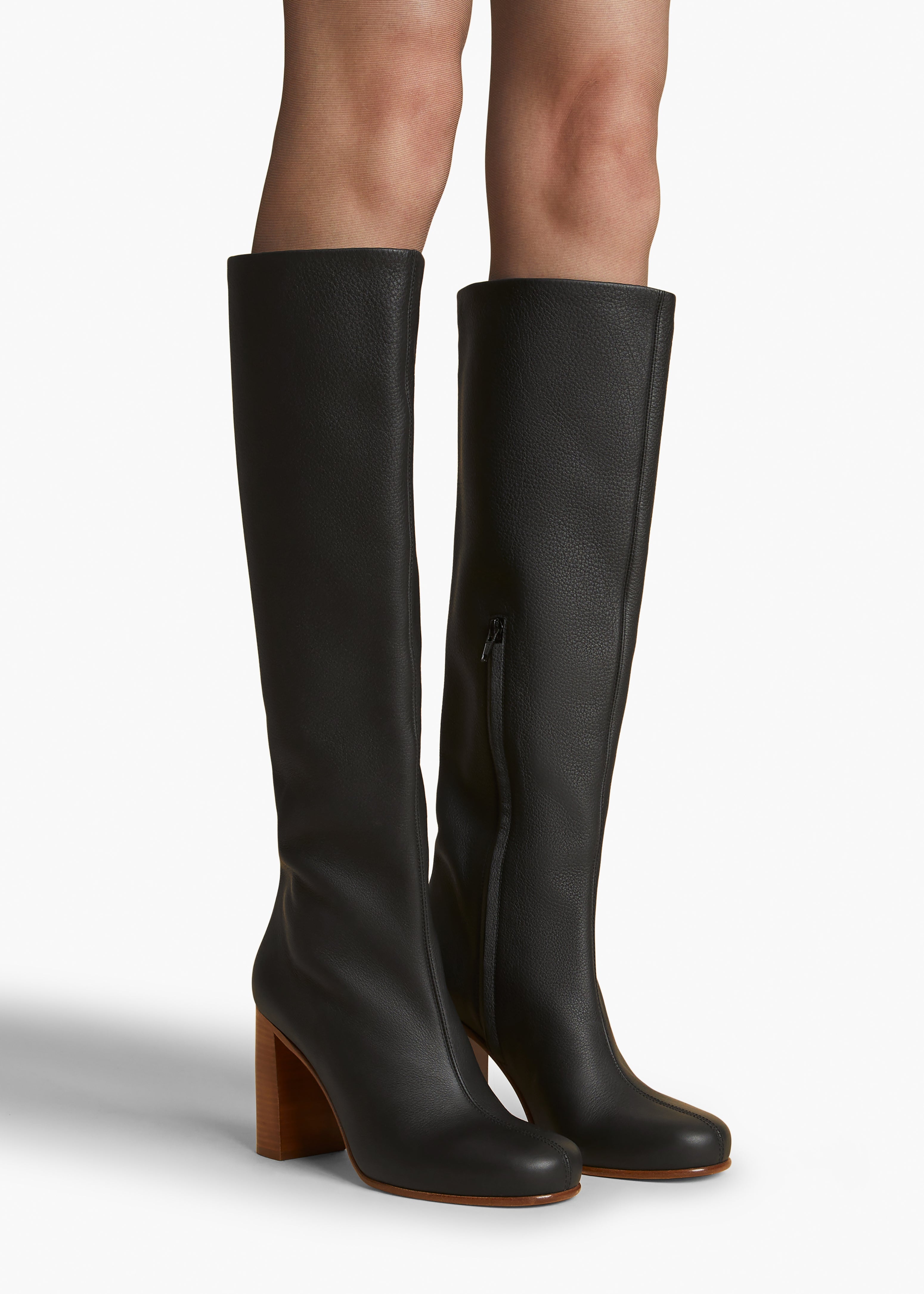 WILLOW KNEE HIGH BOOT IN BLACK PEBBLED LEATHER STYLED VIEW